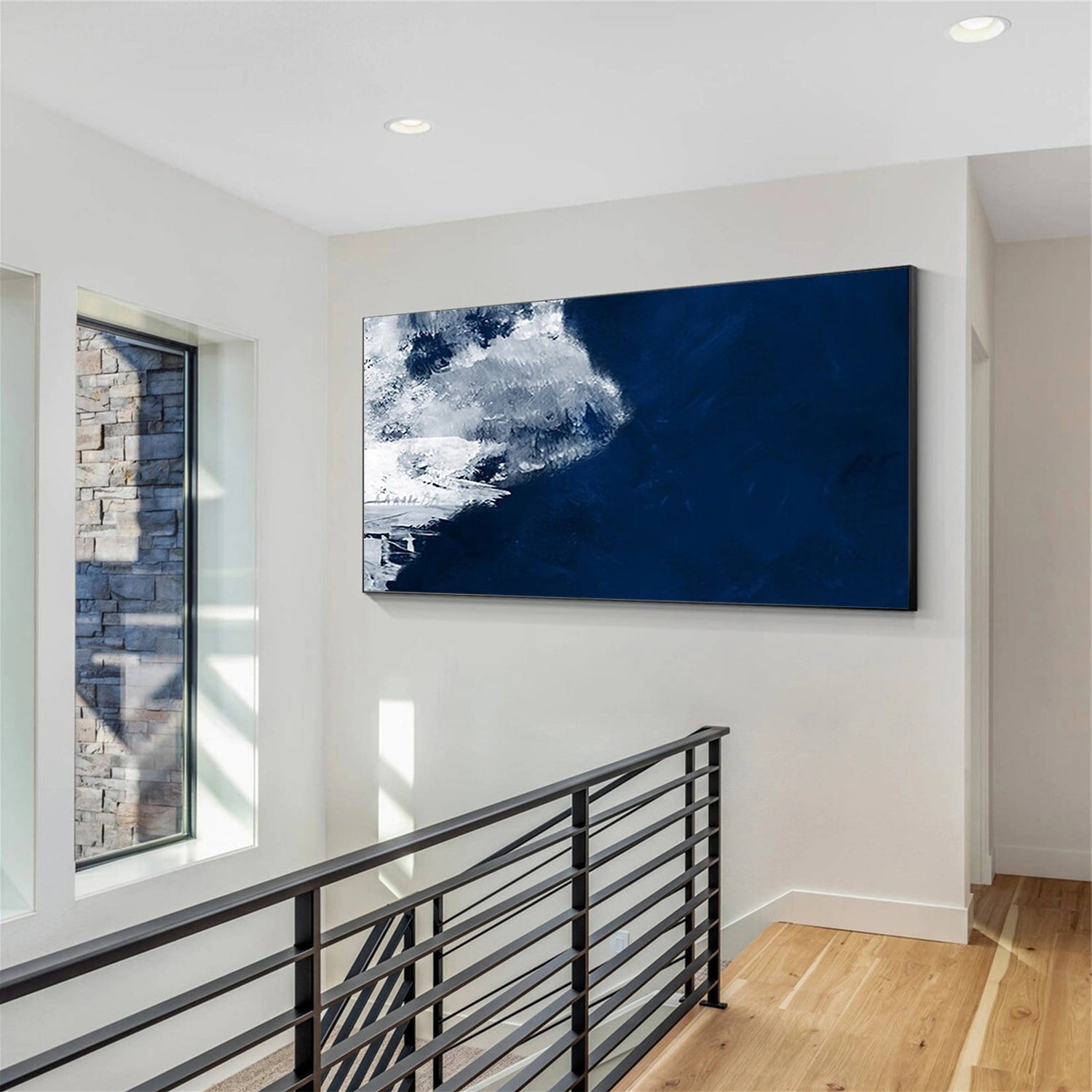 Blue Minimalist Textured Canvas Art #MM344