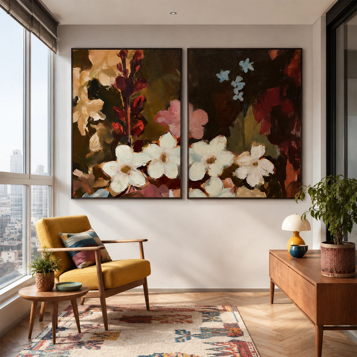 Flower & Tree Abstract Canvas Set of 2 # FT 409