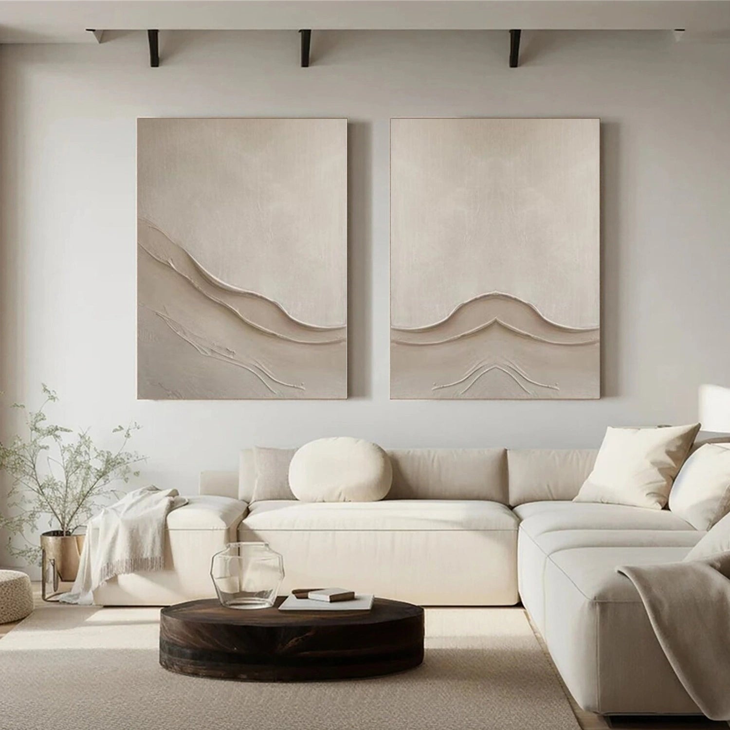 Beige & Brown Abstract Textured Set of 2 Wall Art #BB172