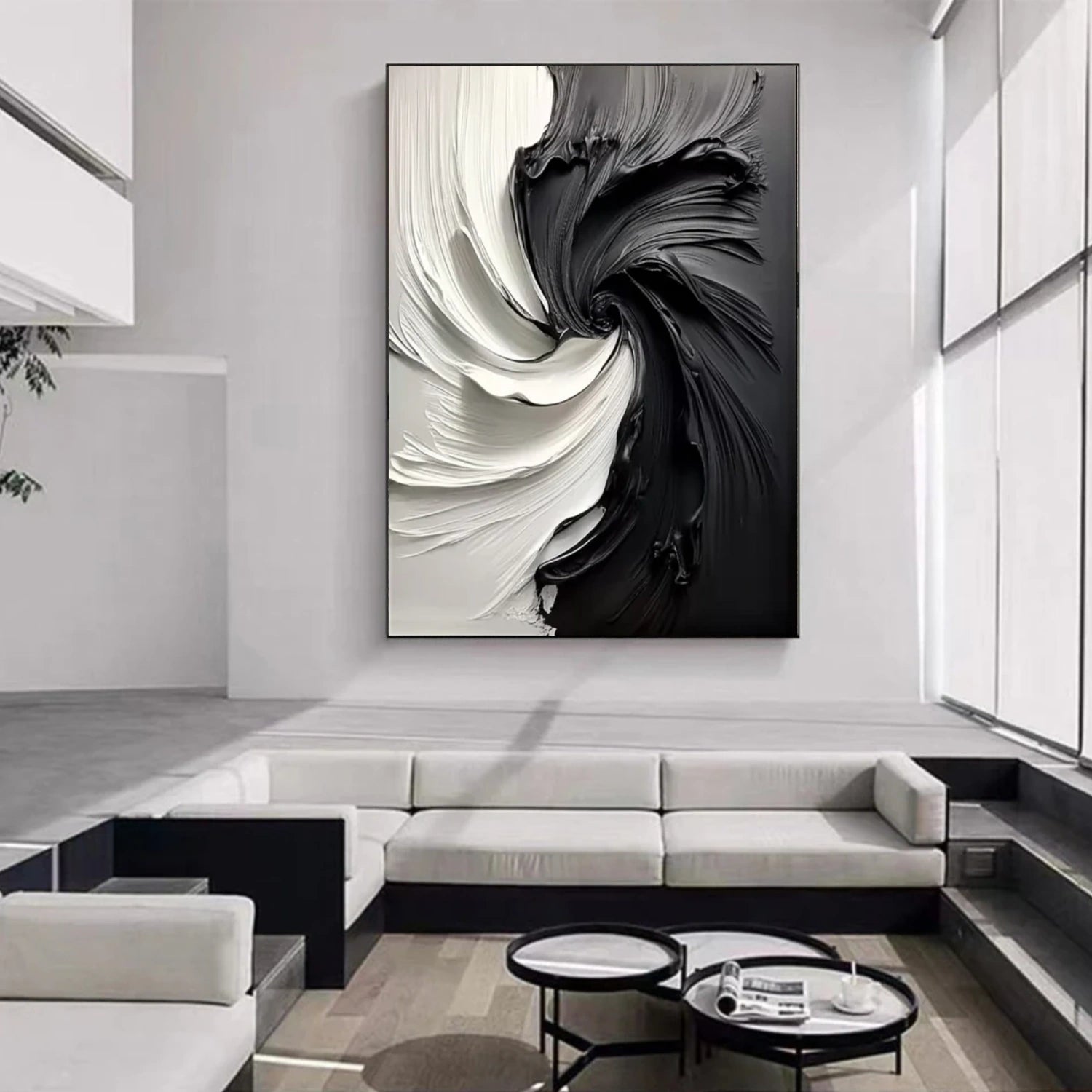 Black and White Minimalist Textured Canvas Art #MZ154