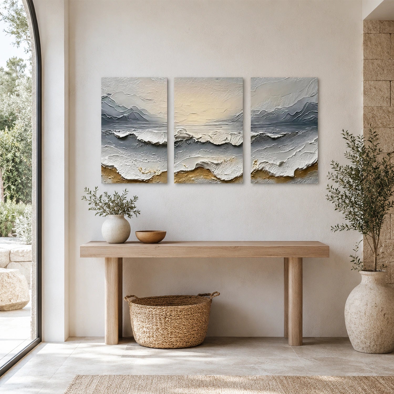 Ocean And Sky Abstract Texture Canvas Art Set of 3 #OS464