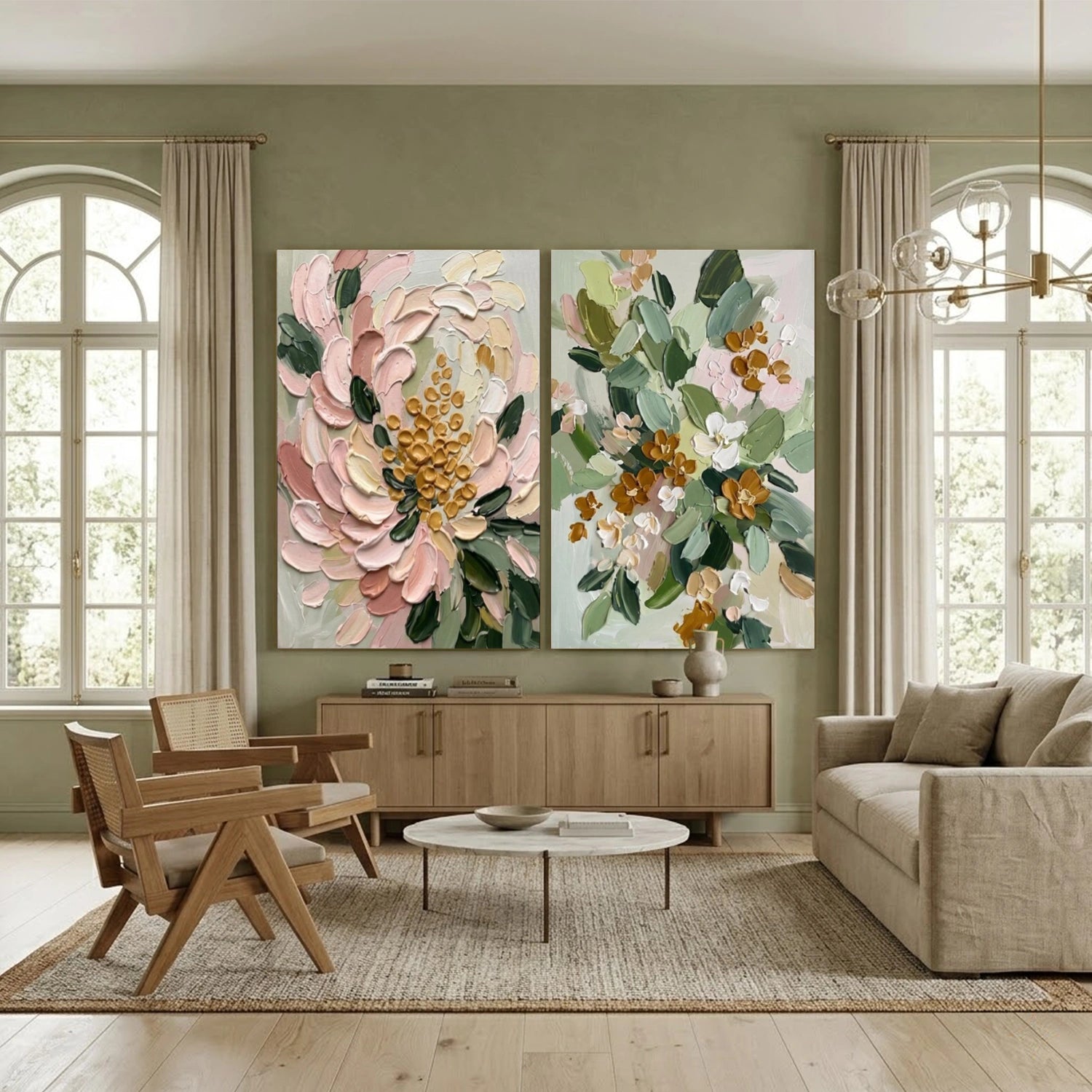 Flower & Tree Abstract Texture Canvas Set of 2 # FT 385