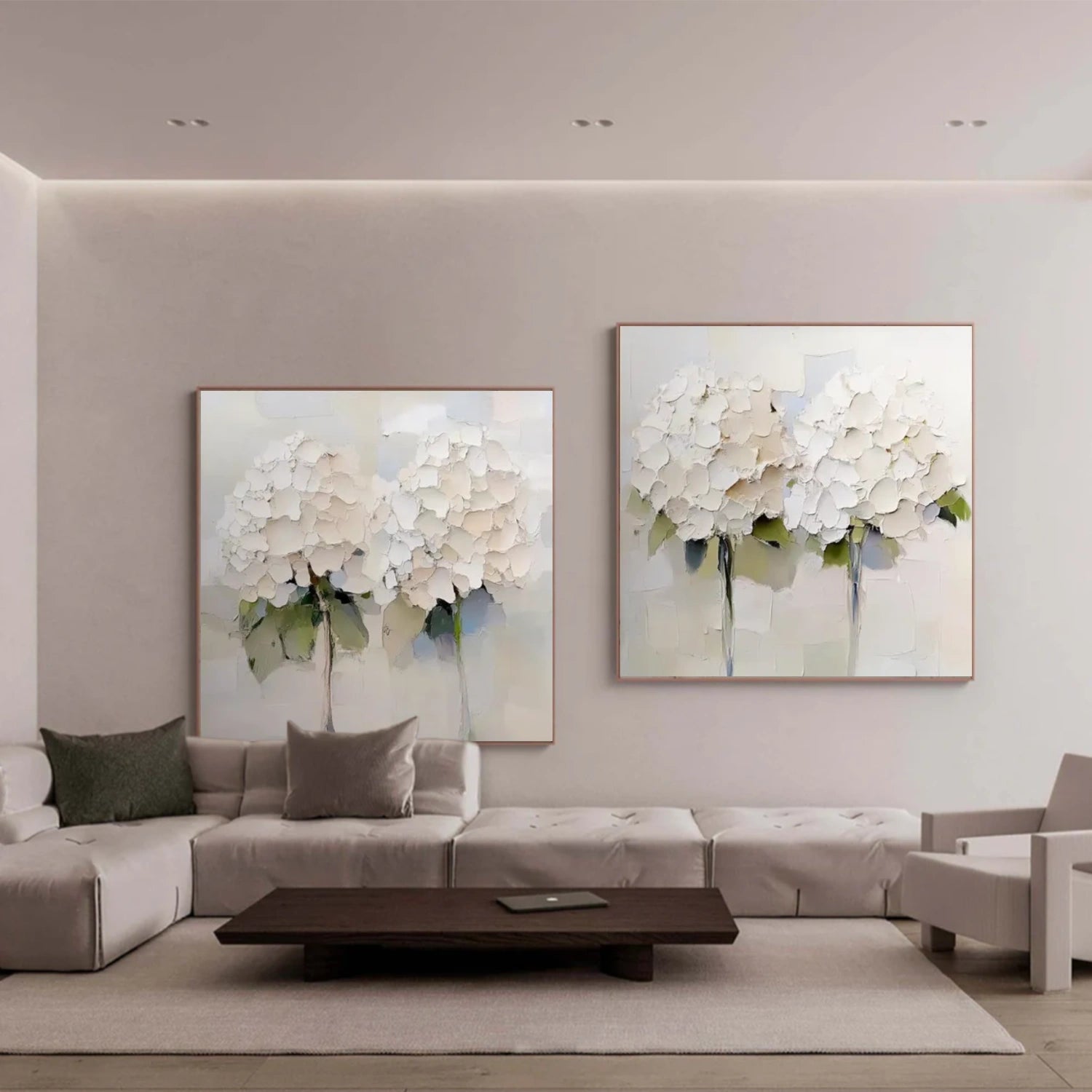Flower & Tree Abstract Texture Square Set Of 2 Canvas Art #FT 253