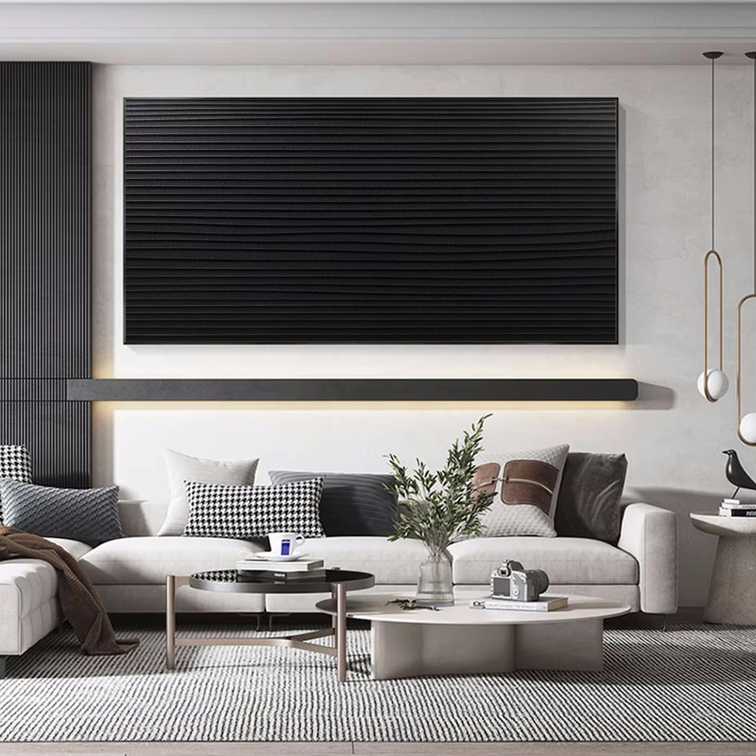 Black Minimalist Textured Canvas Art #MZ160