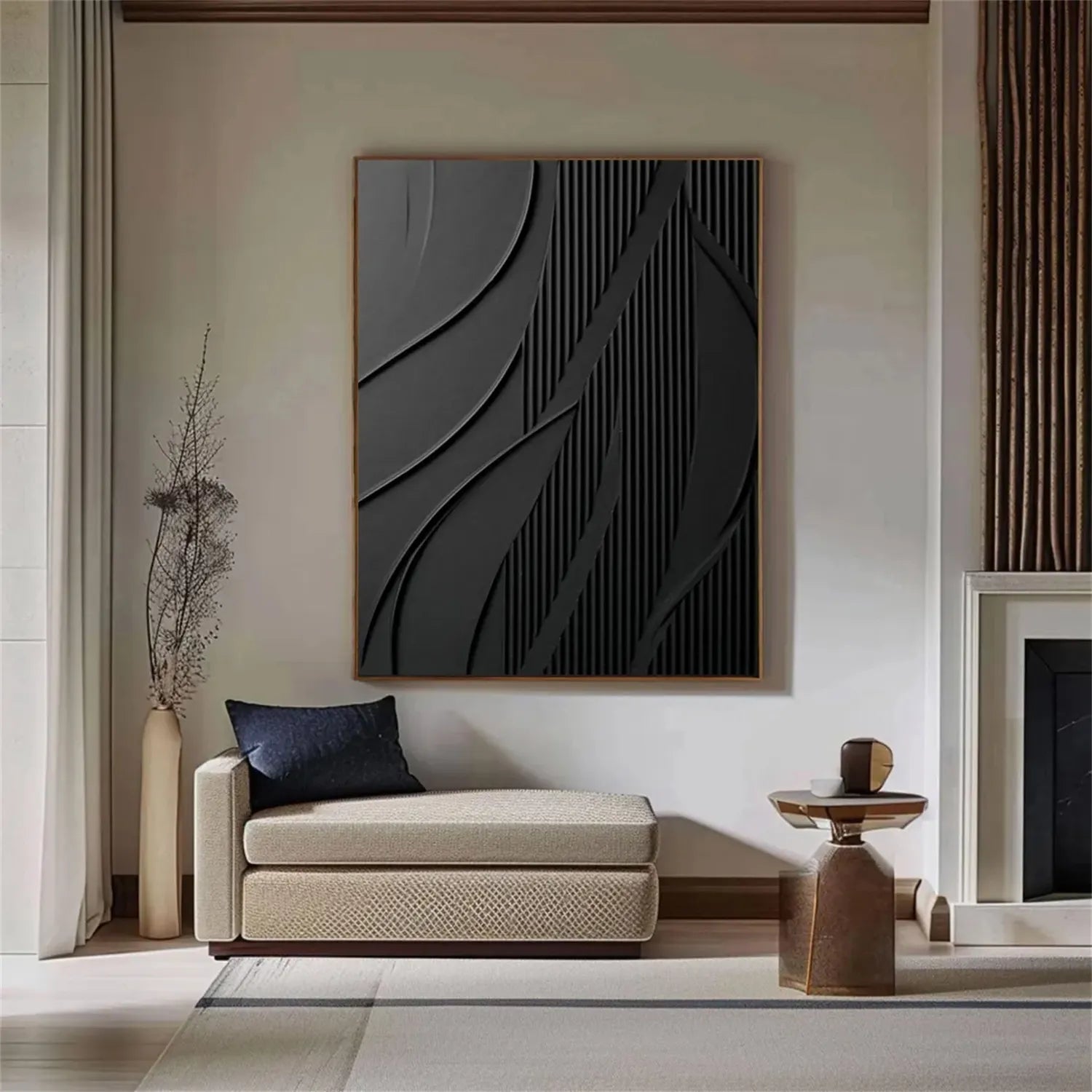 Black Minimalist Textured Painting Canvas #MZ125