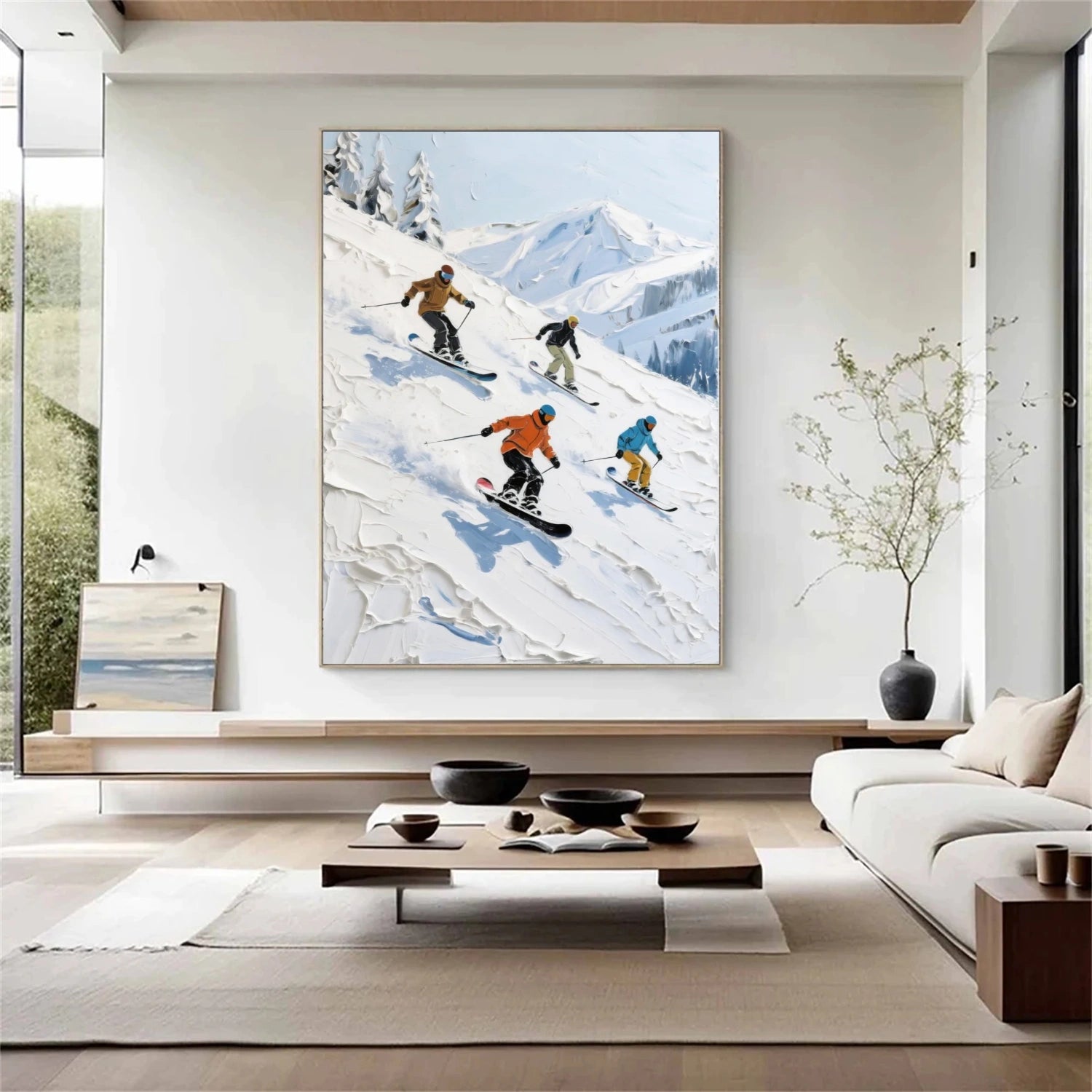 Skiing Sport Art Textured Painting Canvas # SA043
