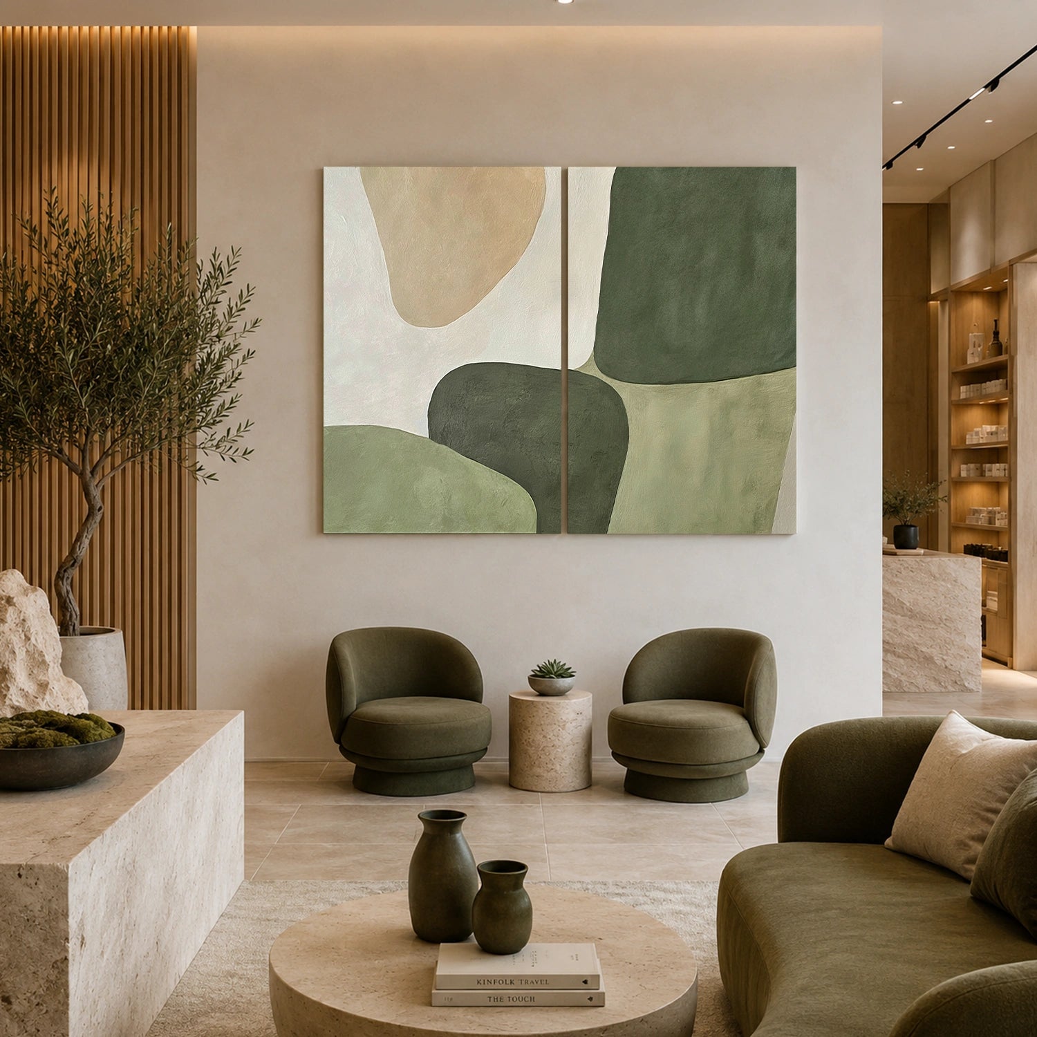 Beige & Green Abstract Wall Art Set of 2 #BG152