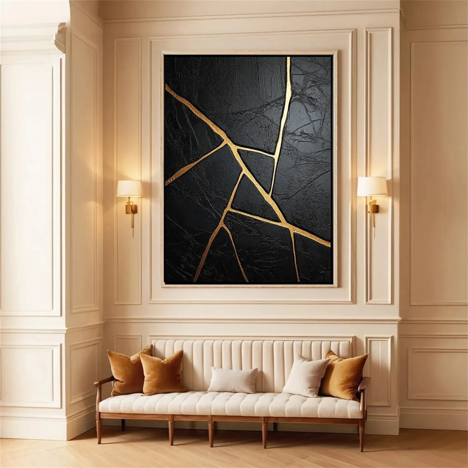 Black Gold Minimalist Textured Painting #MZ136