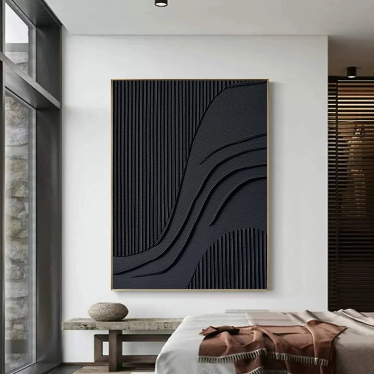 Black Minimalist Textured Canvas Art #MZ155