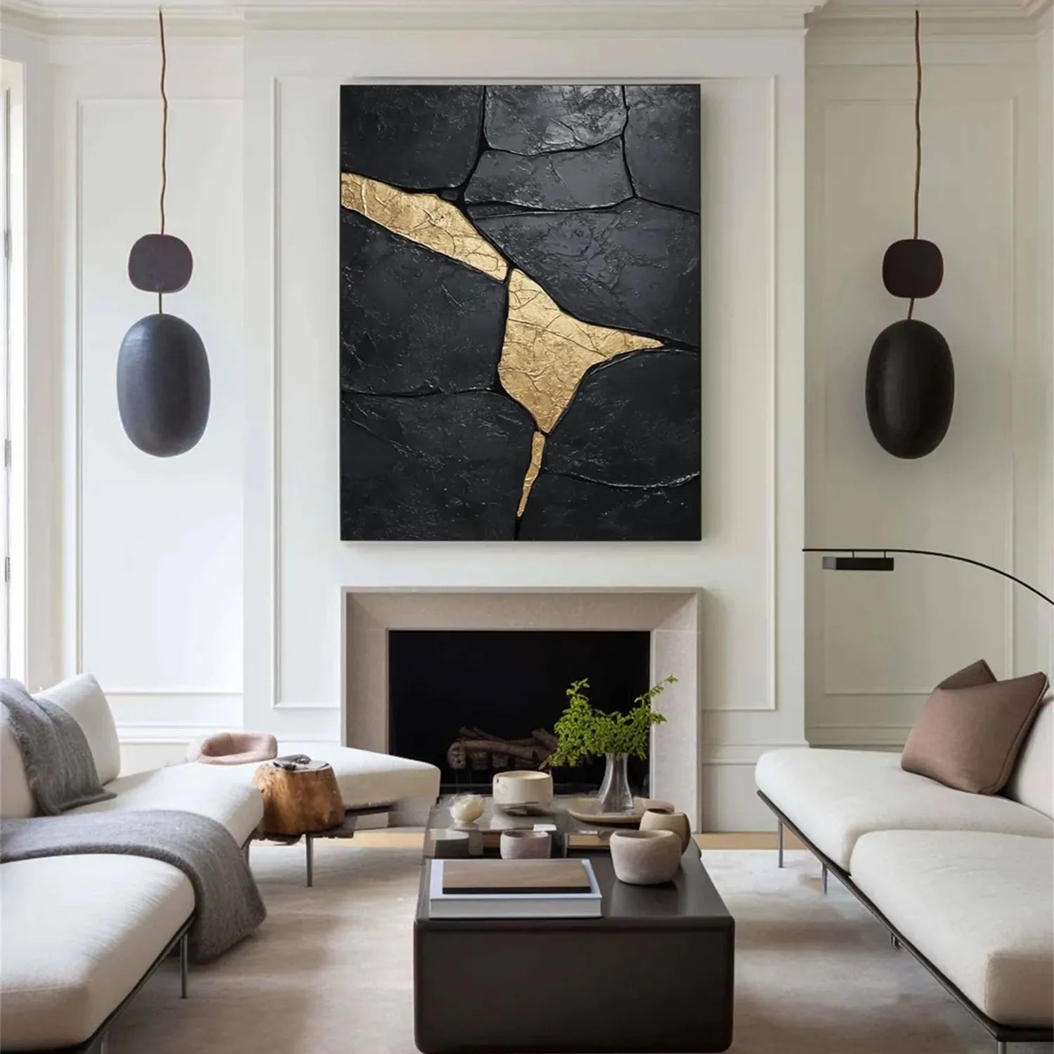 Black Gold Minimalist Textured Painting Canvas #MZ124