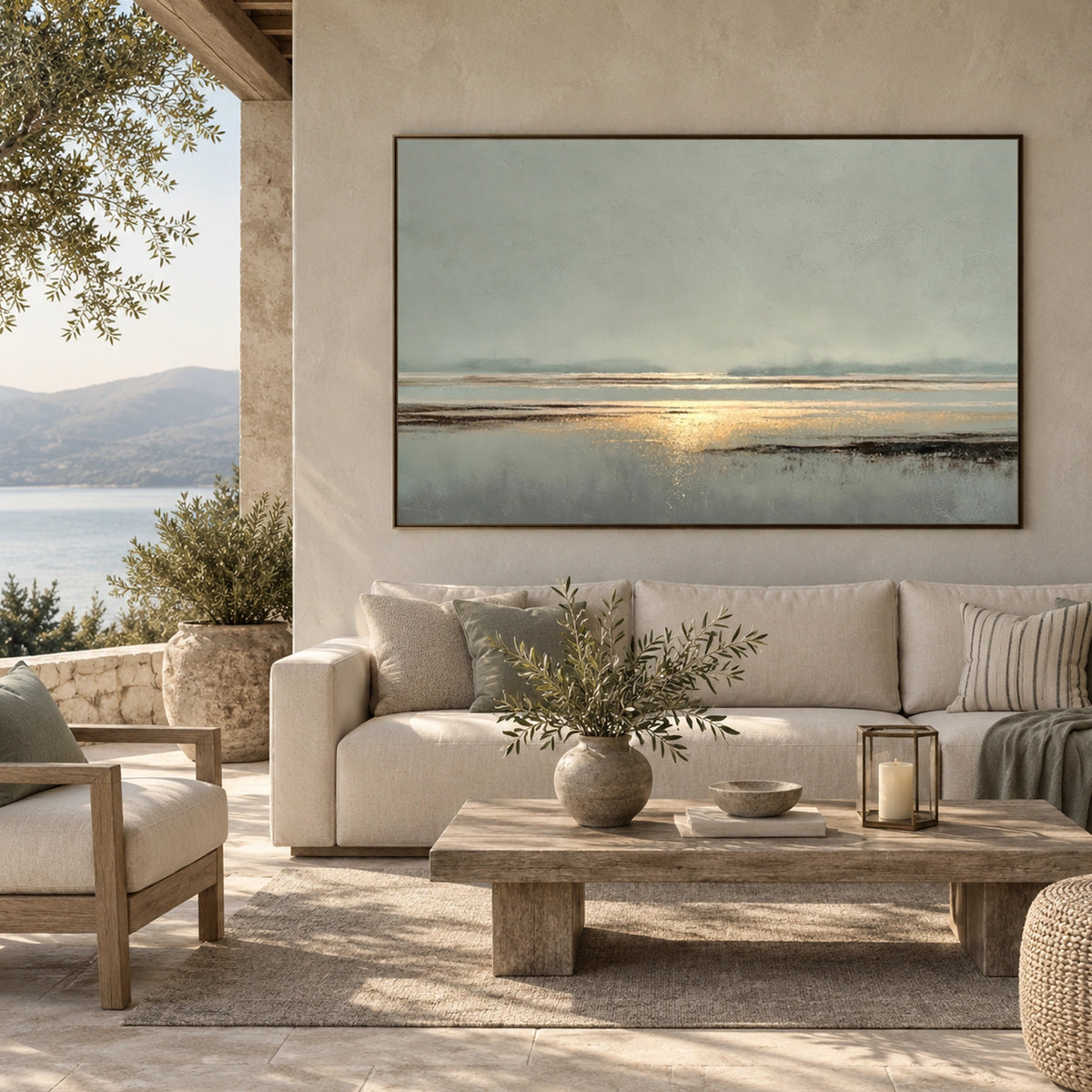 Ocean And Sky Abstract Canvas Art #OS482