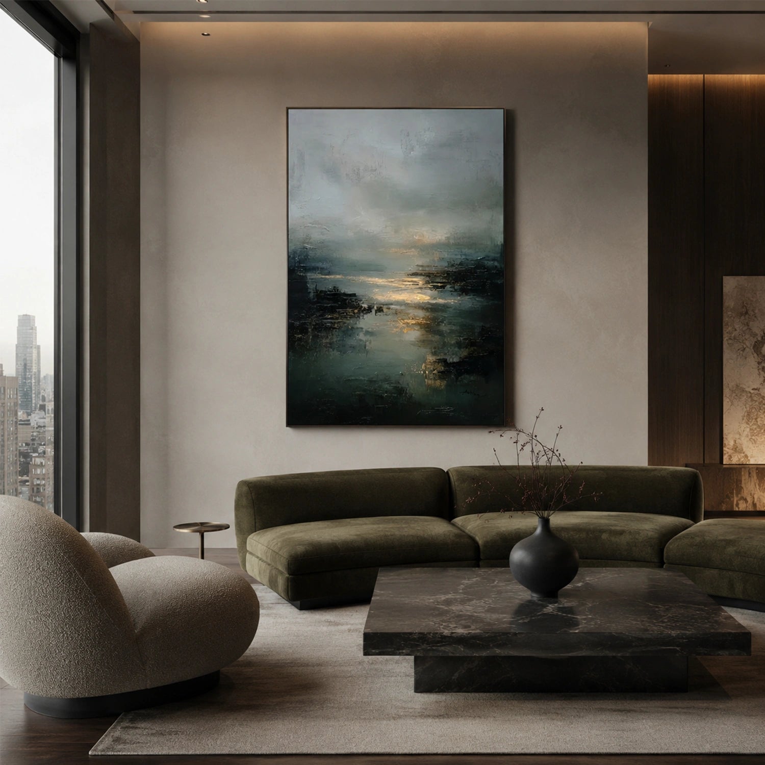 Ocean And Sky Abstract Canvas Art #OS463