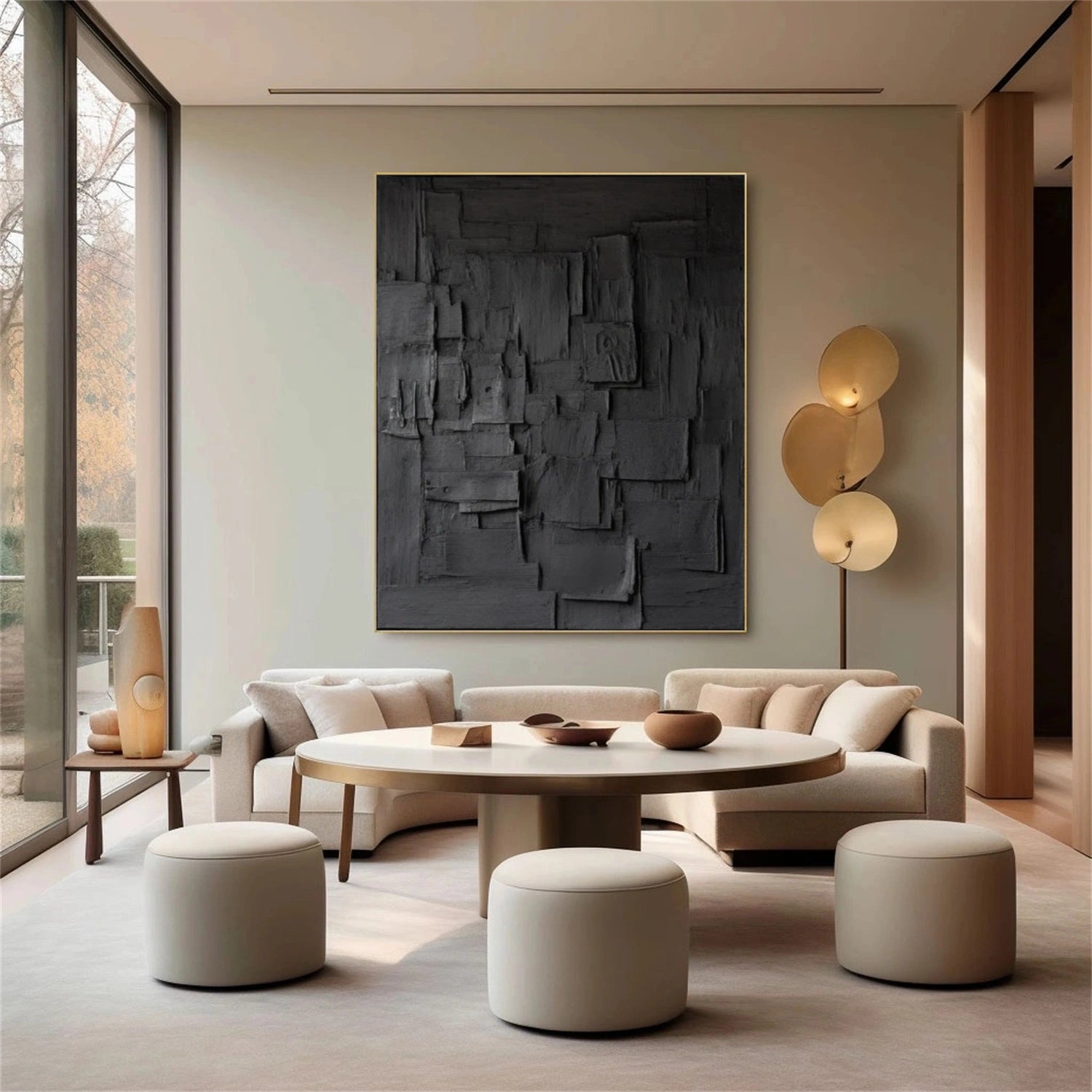 Black Minimalist Textured Canvas Art #MZ156