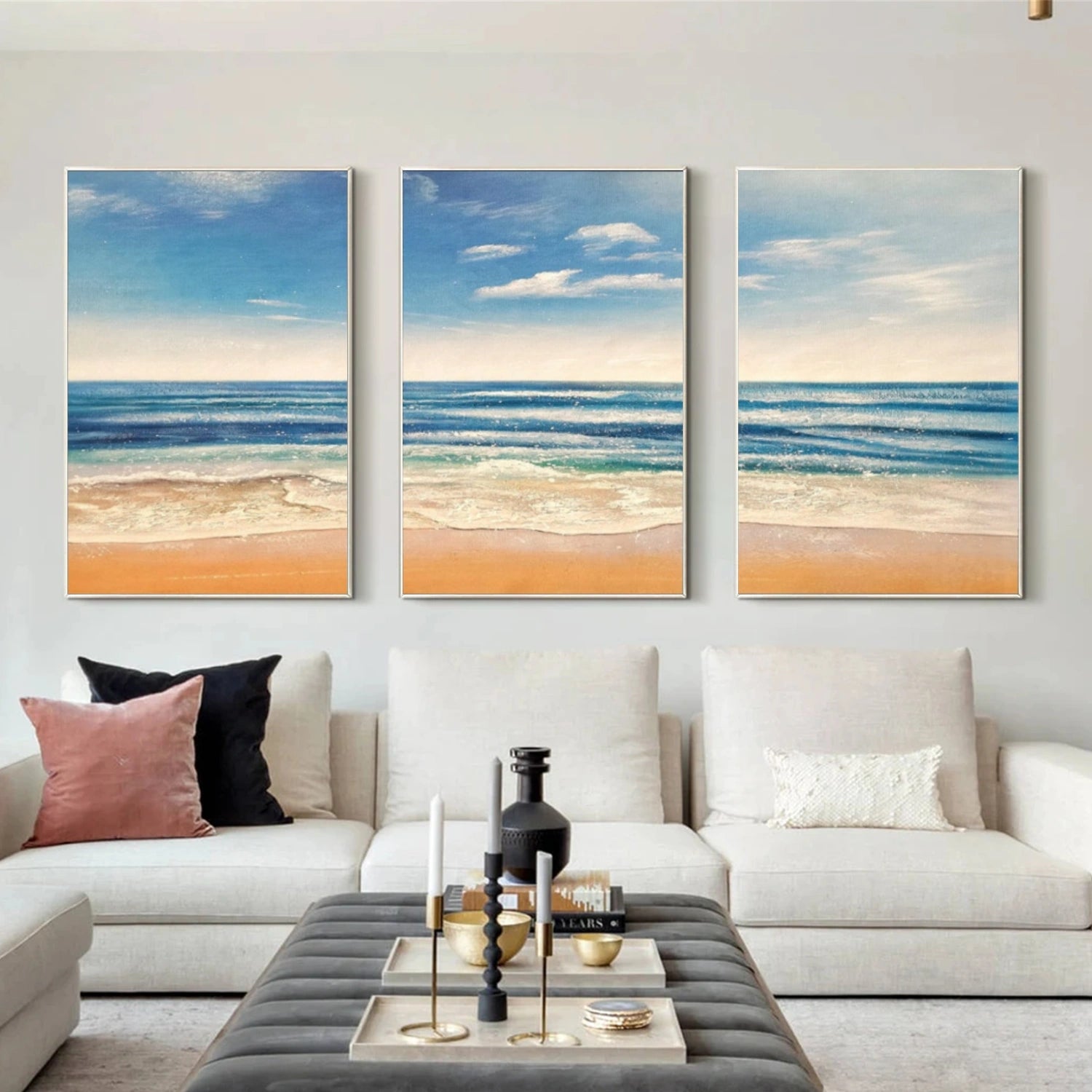 Ocean And Sky Abstract Texture Canvas Art Set of 3  #OS372