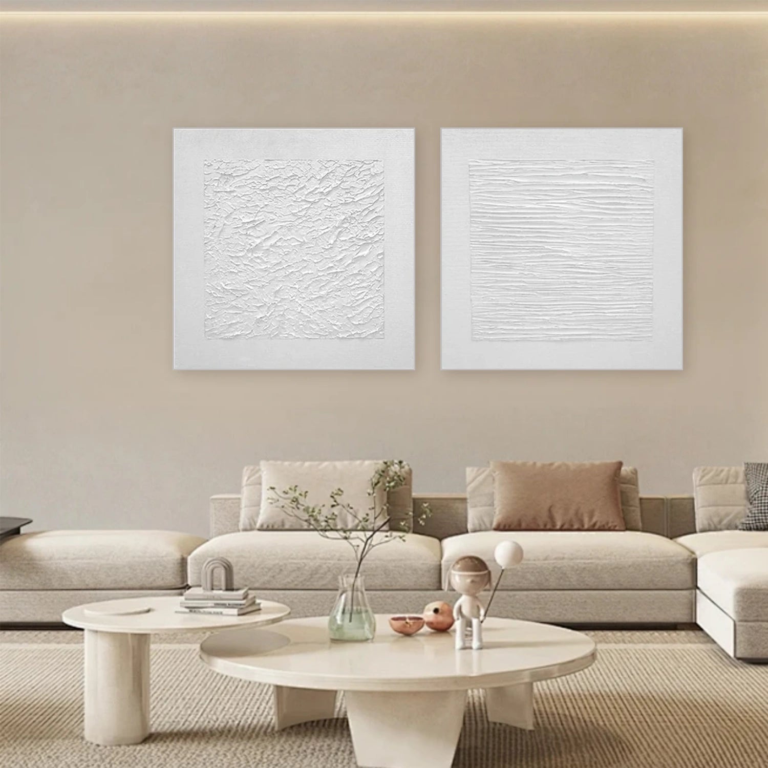 White Abstract Textured Square Set of 2 Wall Art #AB 495