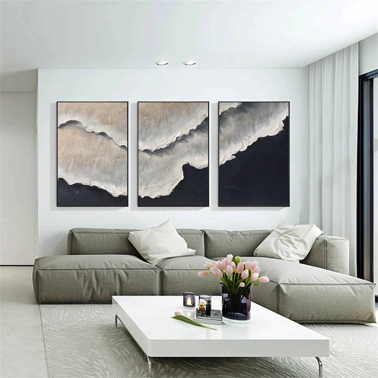 Ocean And Sky Abstract Texture Canvas Art Set Of 3 #OS387