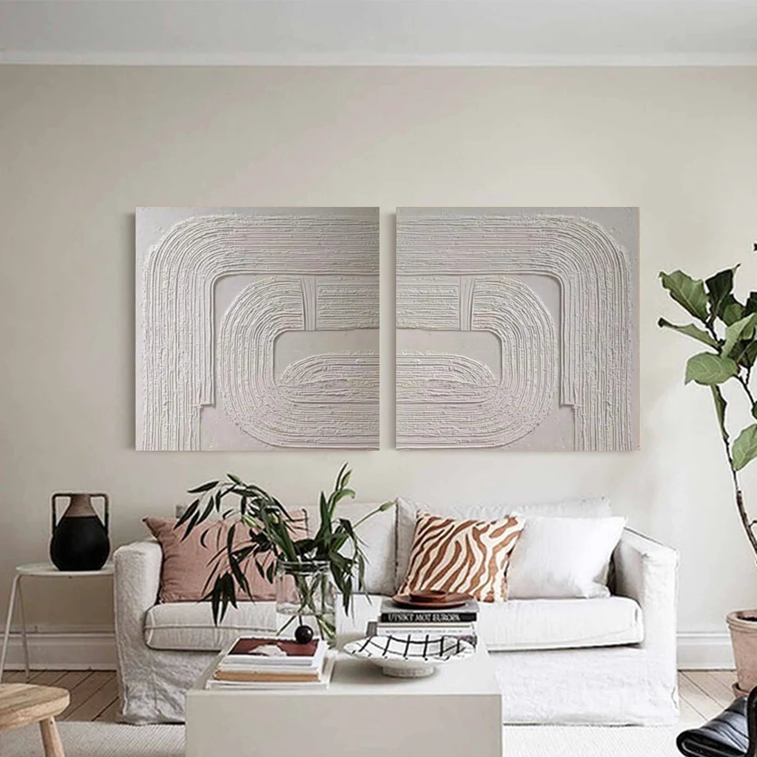 Beige Abstract Textured Square Set of 2 Wall Art #AB 561