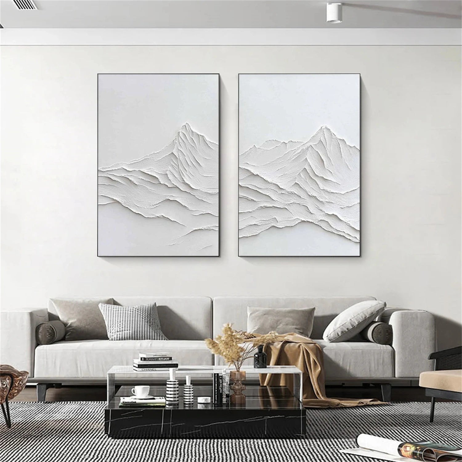 White Minimalist Mountain Texture Canvas Set of 2 # MM392