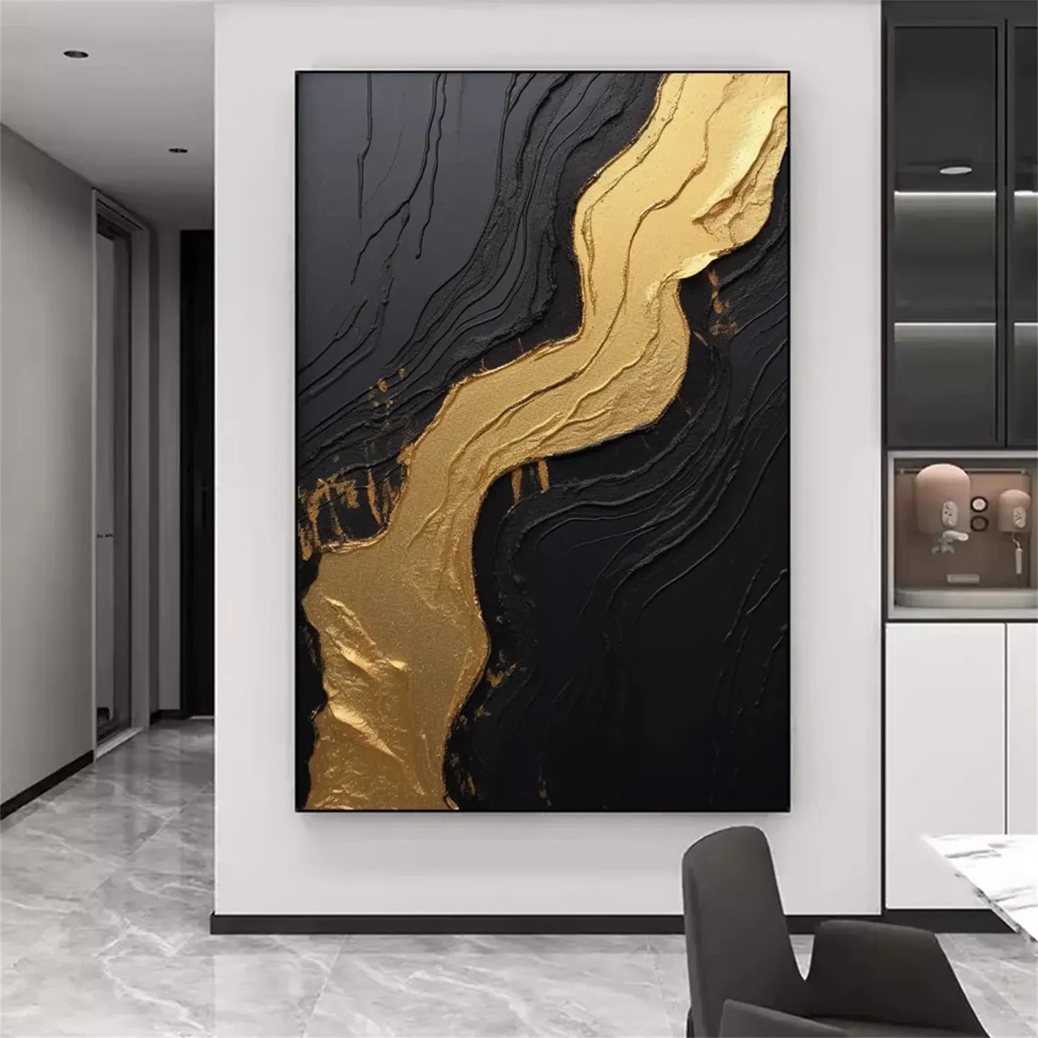 Black Gold Minimalist Textured Painting #MZ130