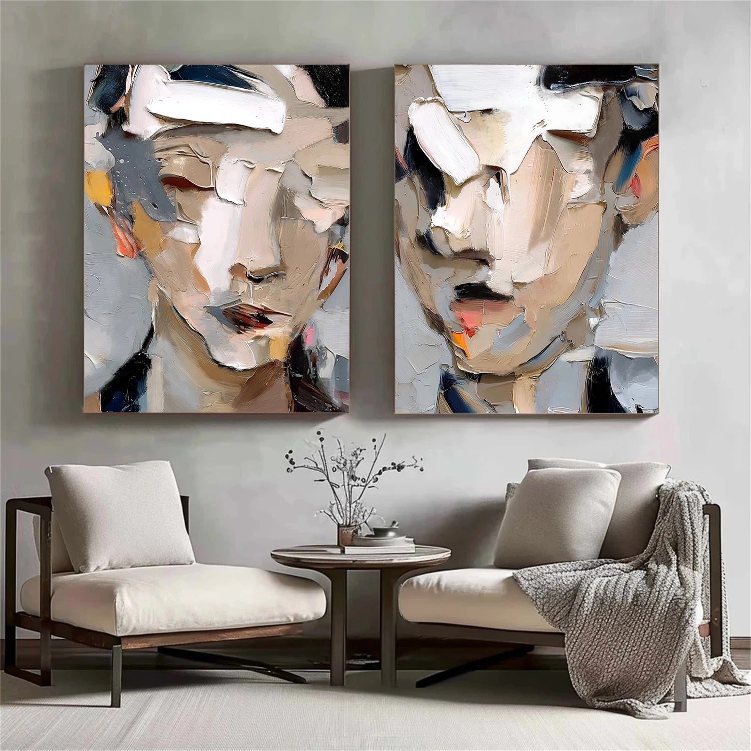 Abstract Portrait Texture Wall Art Set Of 2 #PT 073