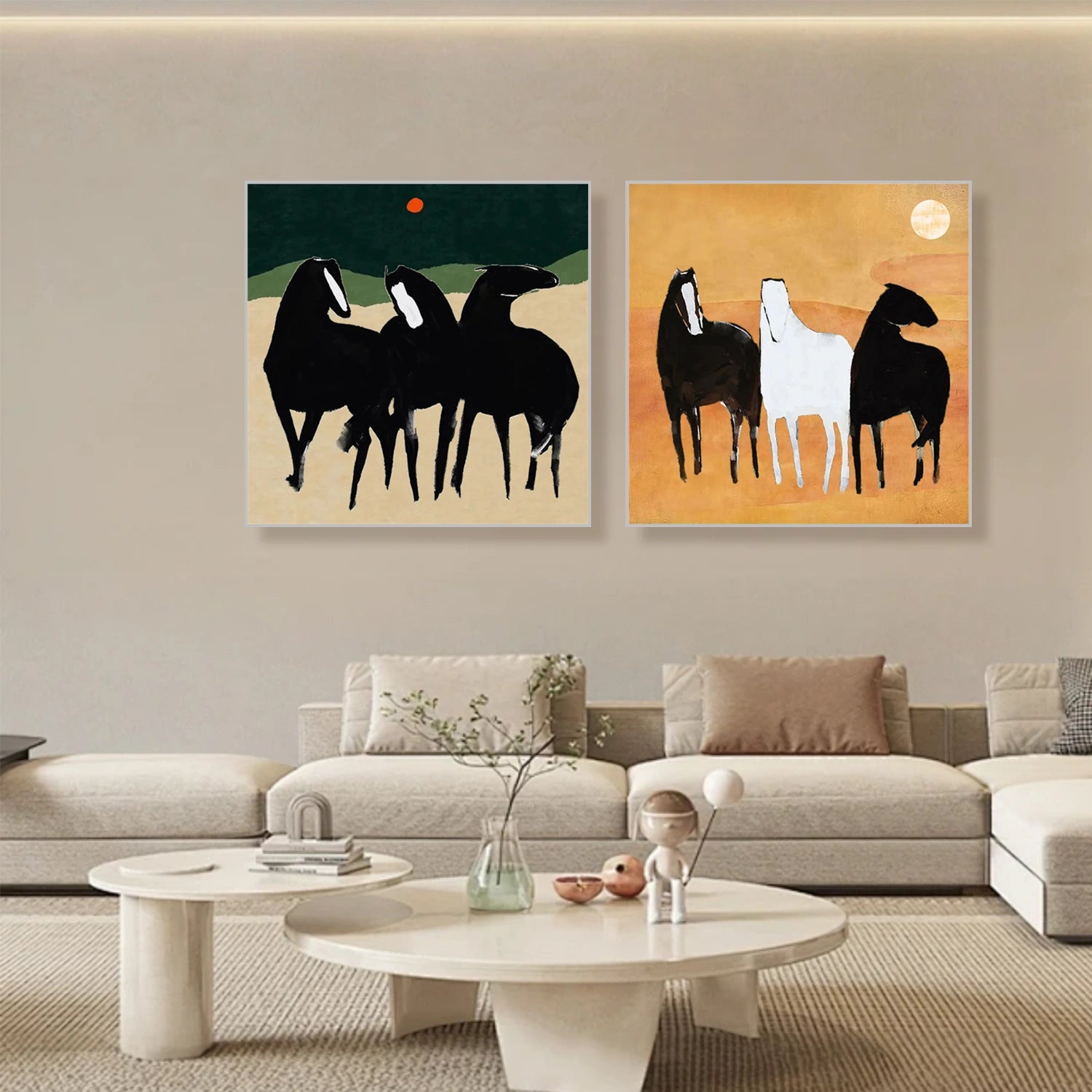 Abstract Animal Horse Square Set of 2 #AP174