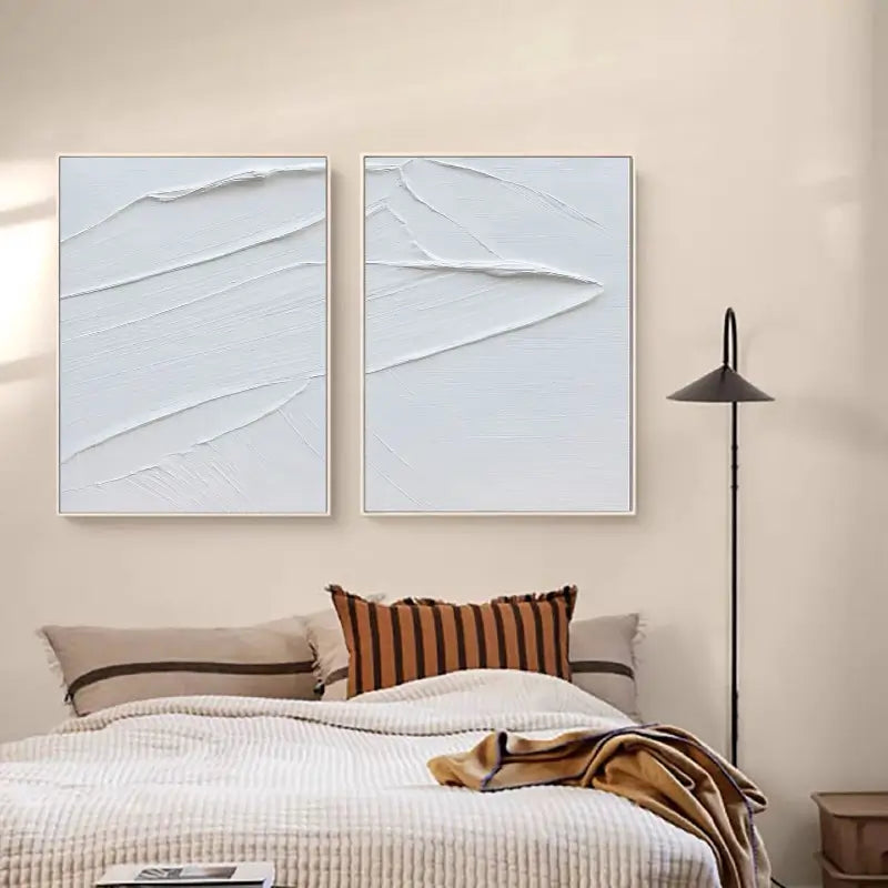 White Minimalist Textured Paintings Canvas Set of 2 #MM046