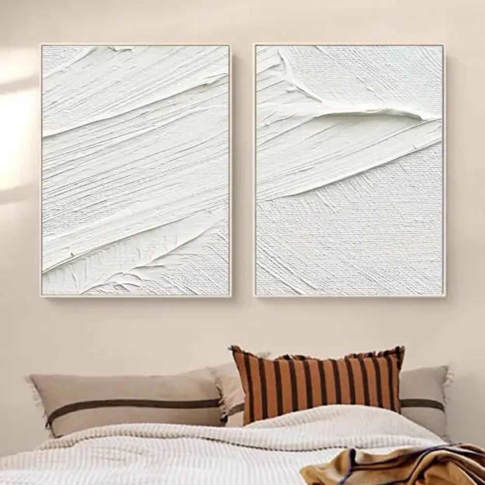 White Minimalist Textured Paintings Canvas Set of 2 #MM052