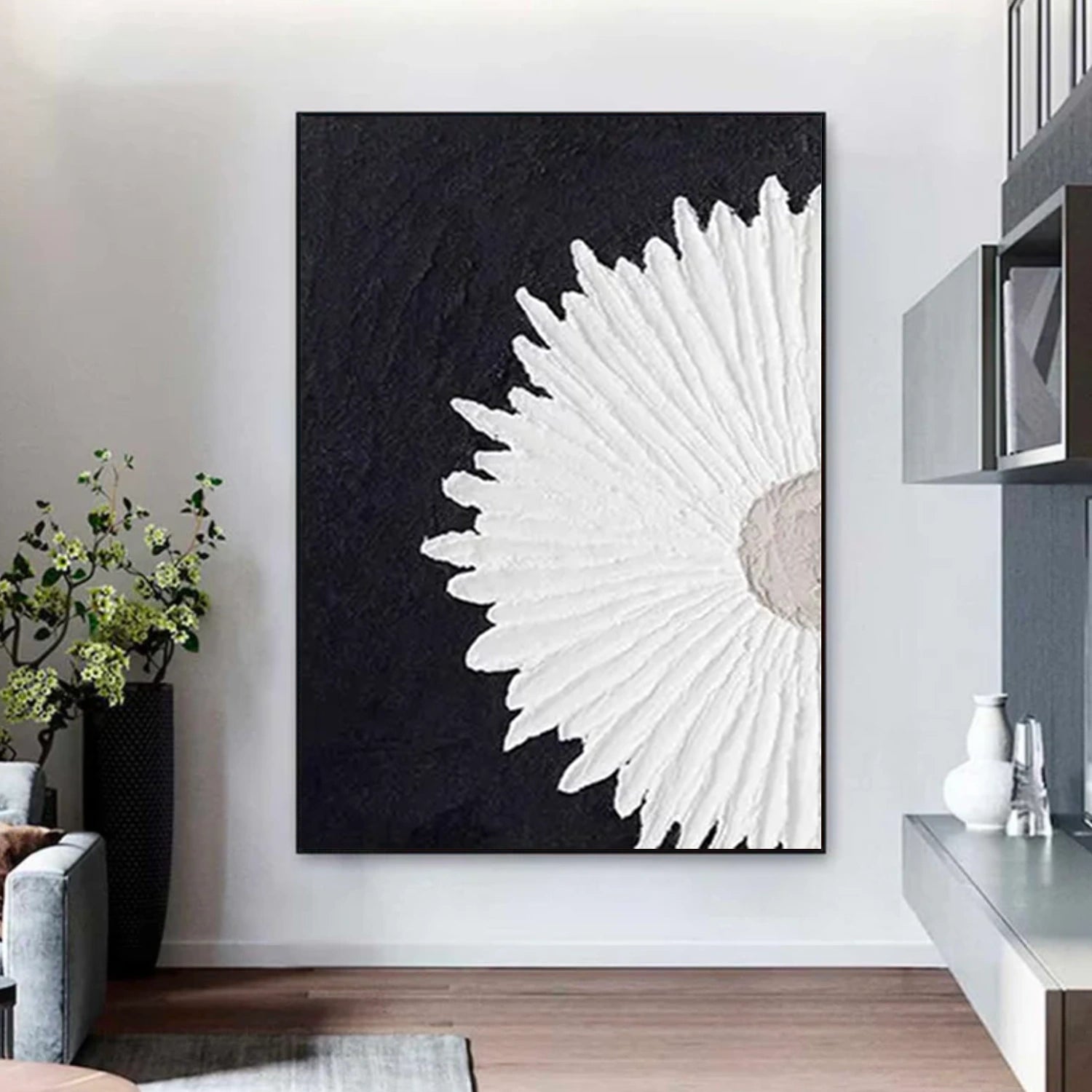 Black and White Minimalist Textured Canvas Art #MZ157