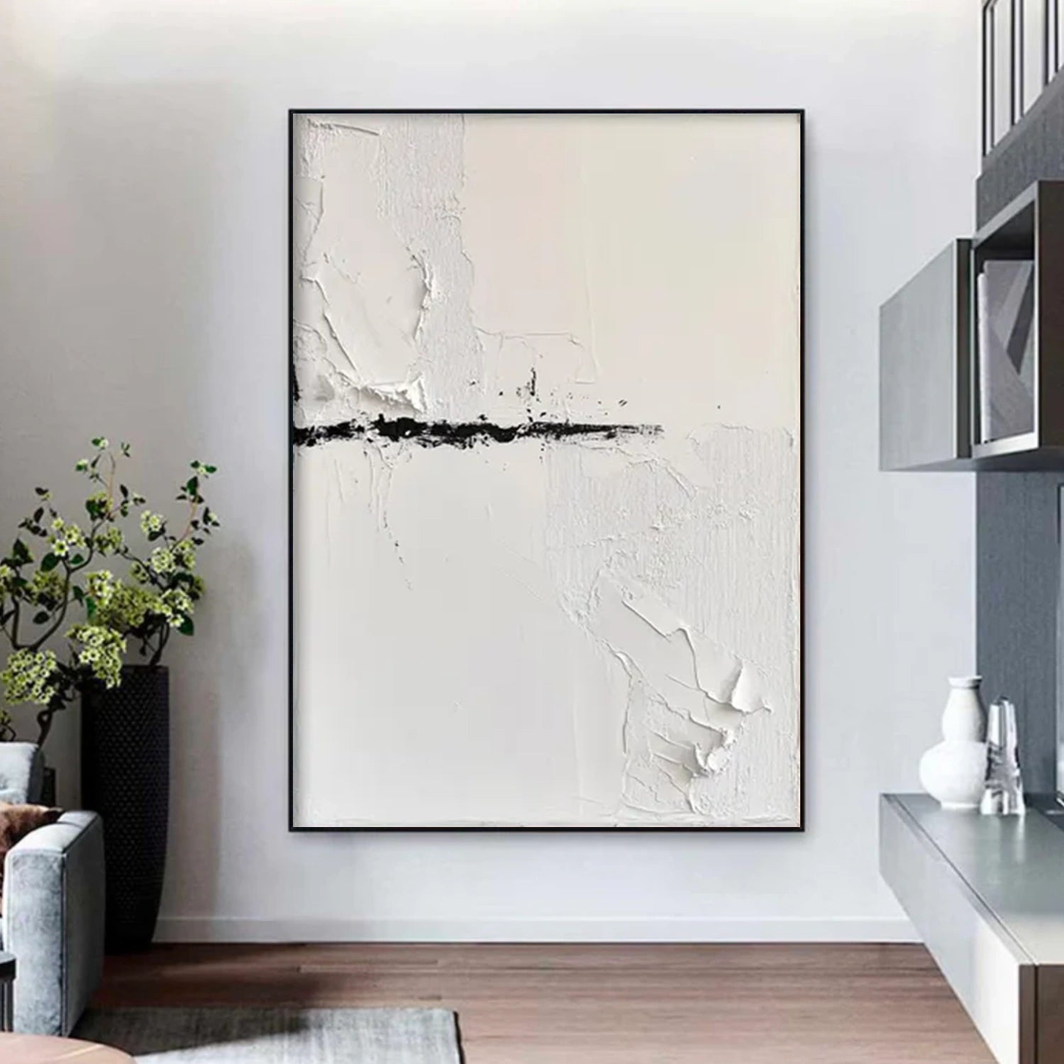 Black and White Minimalist Textured Canvas Art #MZ158