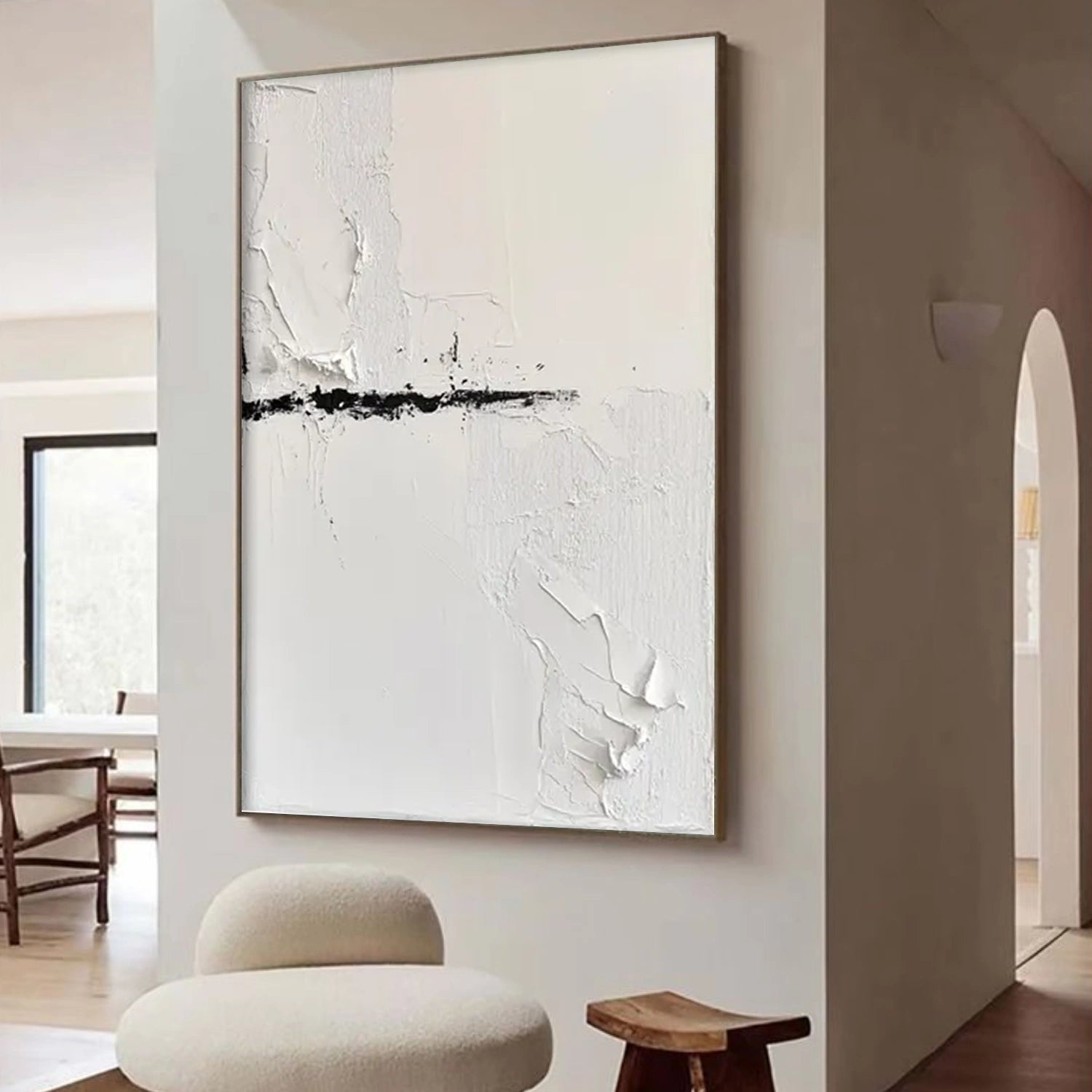 Black and White Minimalist Textured Canvas Art #MZ158