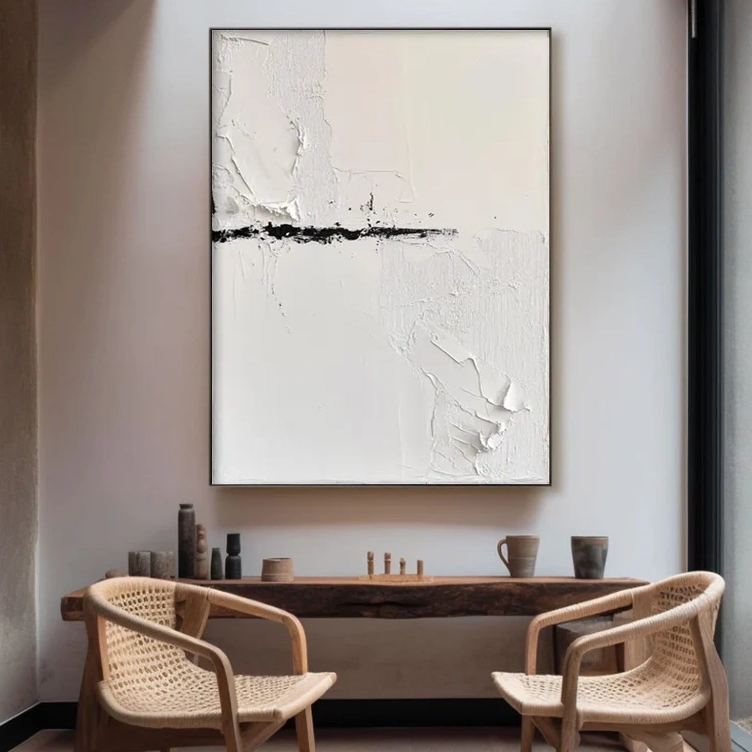 Black and White Minimalist Textured Canvas Art #MZ158