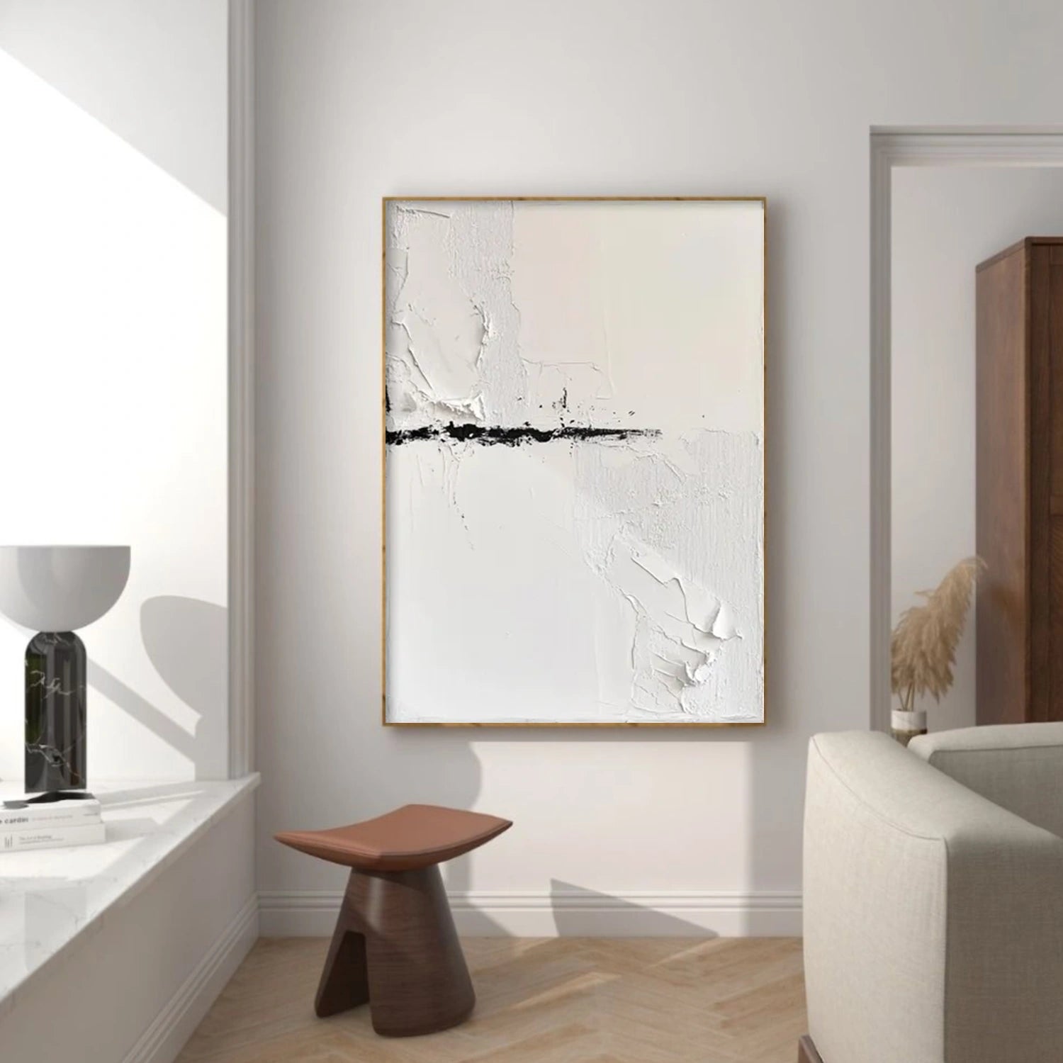 Black and White Minimalist Textured Canvas Art #MZ158