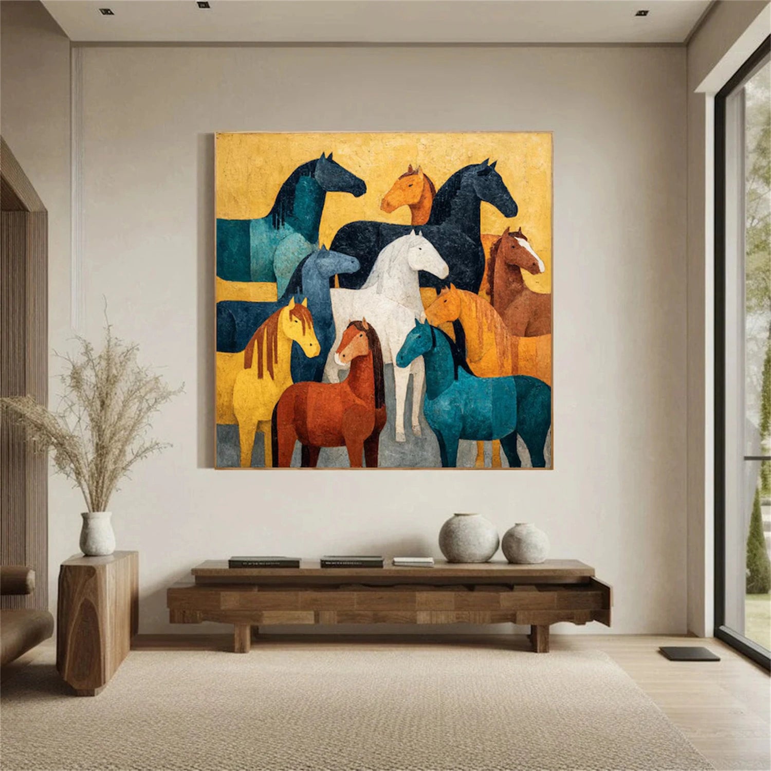 Colorful Abstract Animal Horse Canvas Art #AP196