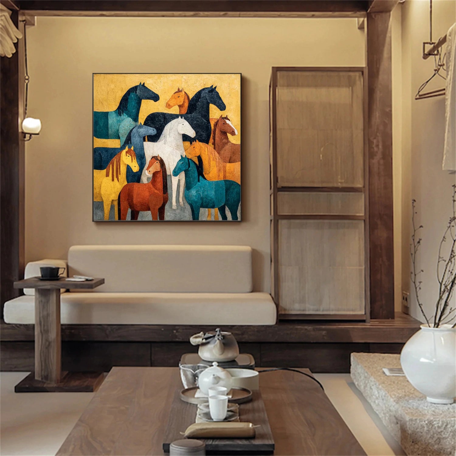 Colorful Abstract Animal Horse Canvas Art #AP196