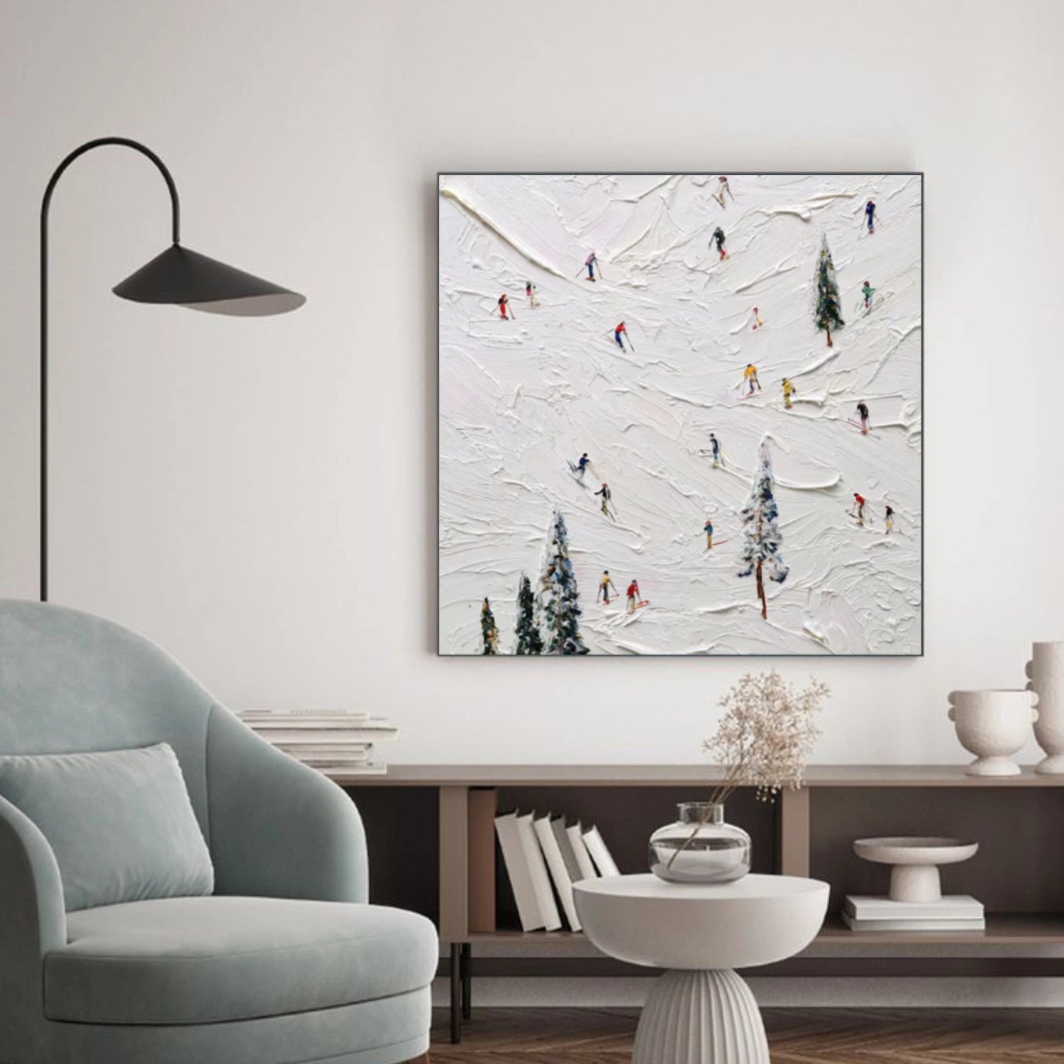 White Skiing Sport Art Textured Painting Canvas # SA054