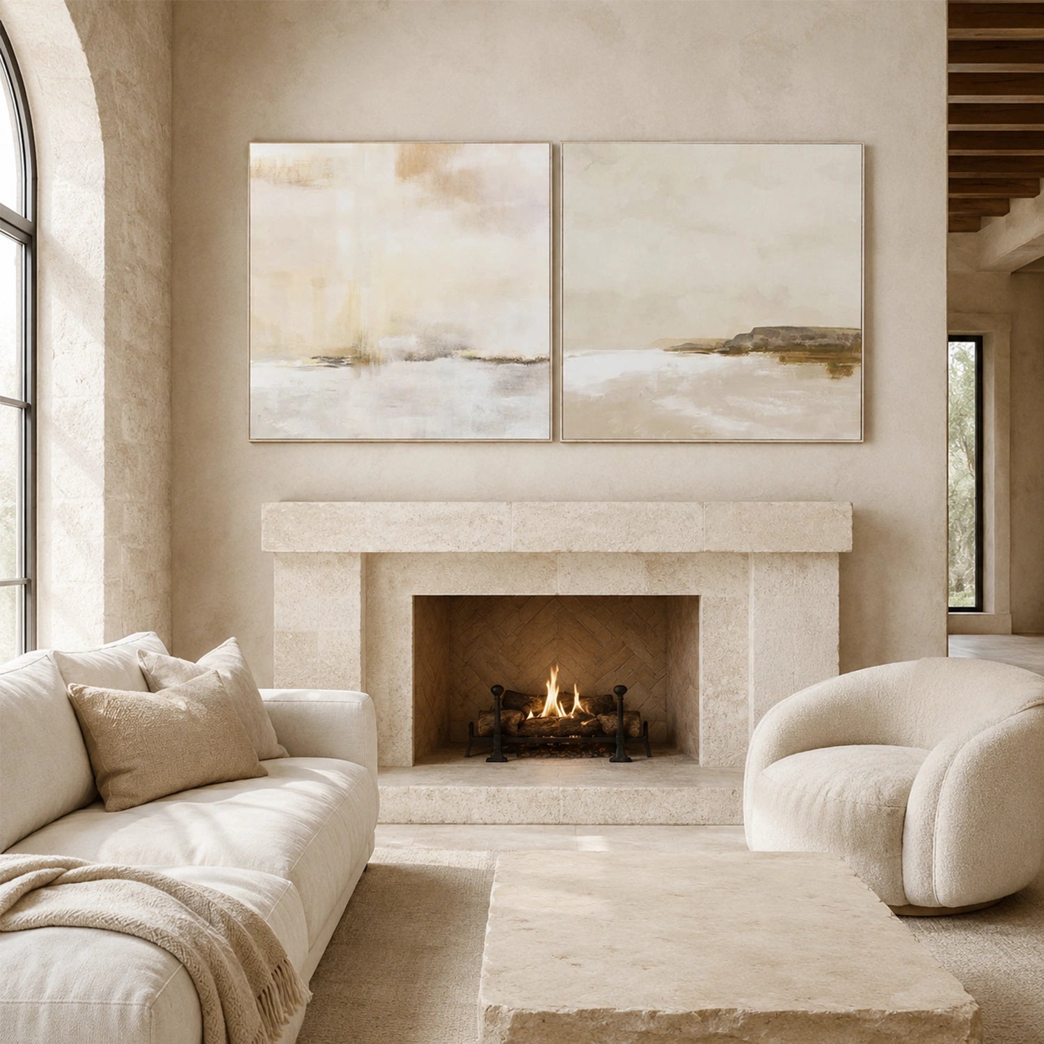 Ocean And Sky Abstract Canvas Art  Square Set of 2 #OS465