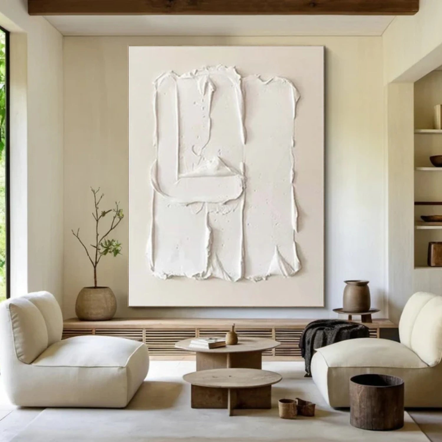 White Minimalist Textured Wall Art #MM350