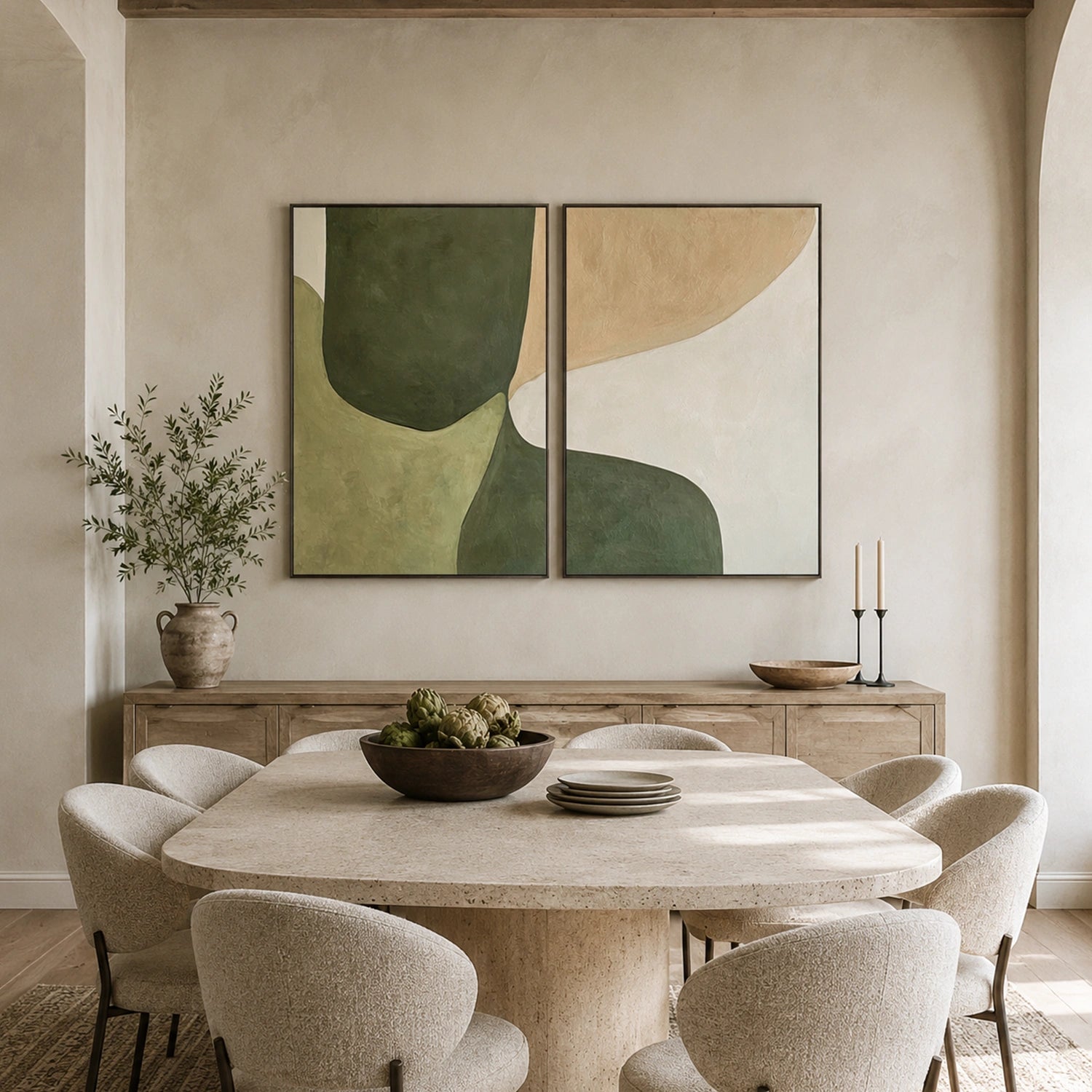 Beige & Green Abstract Wall Art Set of 2 #BG147
