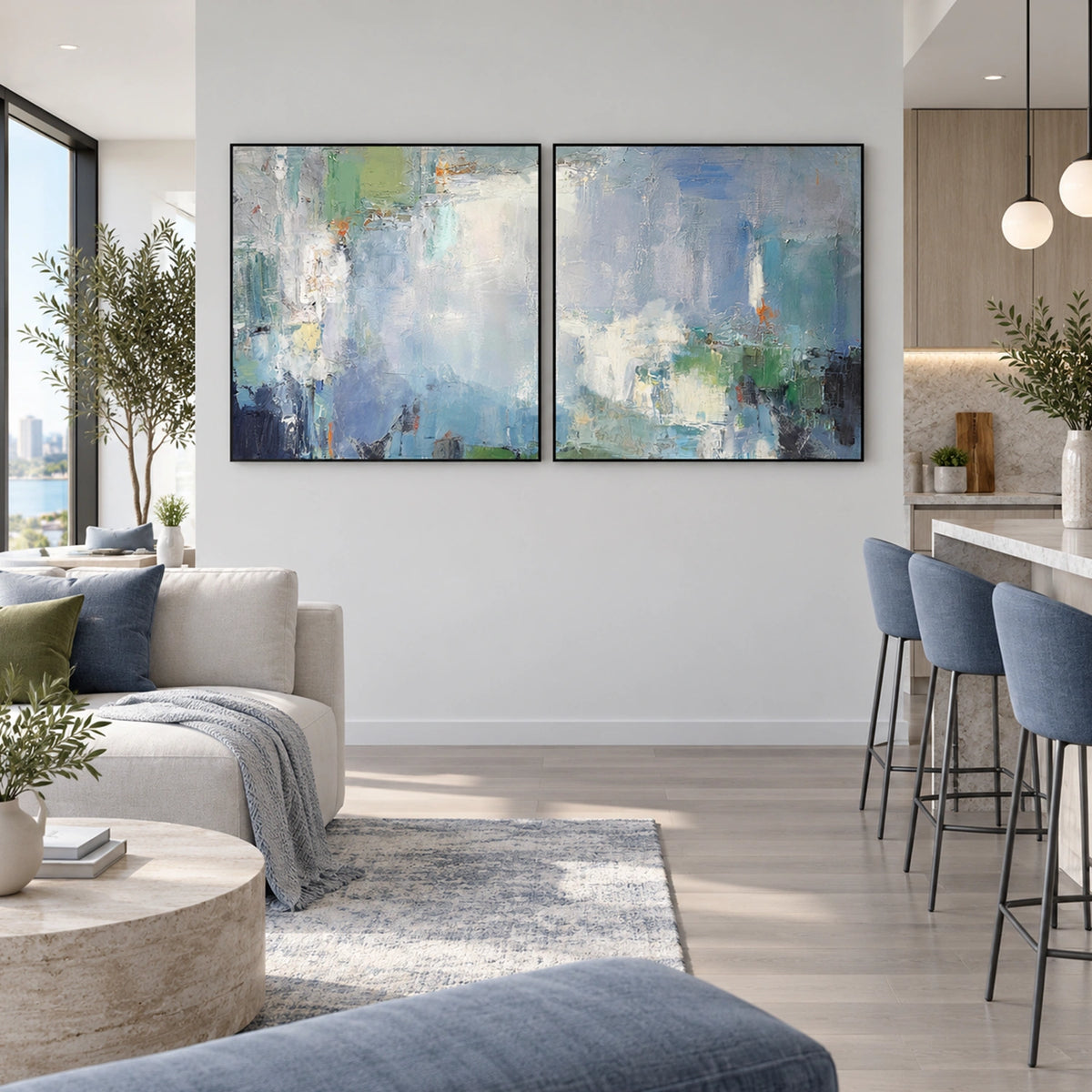 Blue Abstract Wall Art Square Set of 2 #BG157