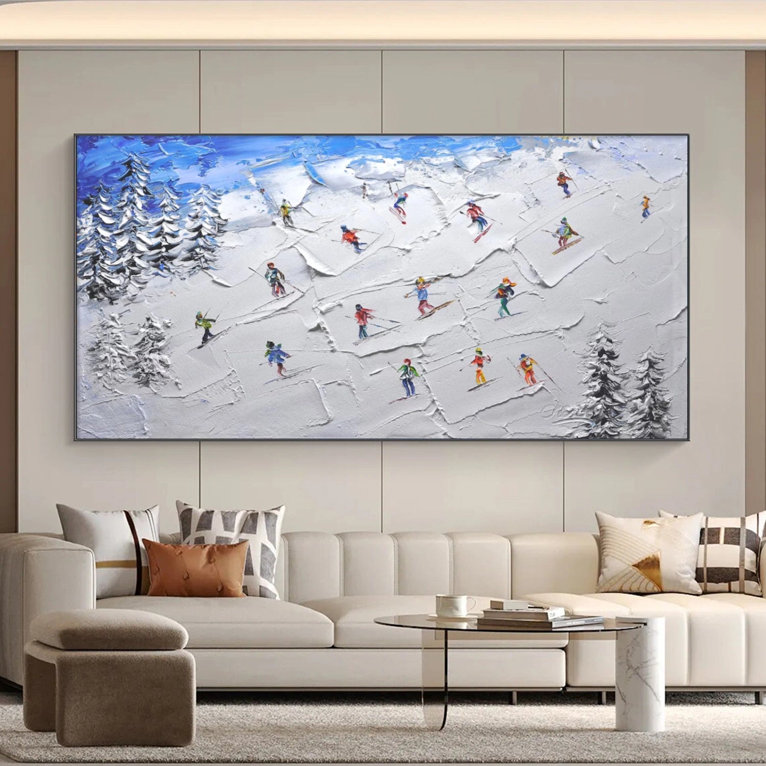 Skiing Sport Art Textured Painting Canvas # SA045