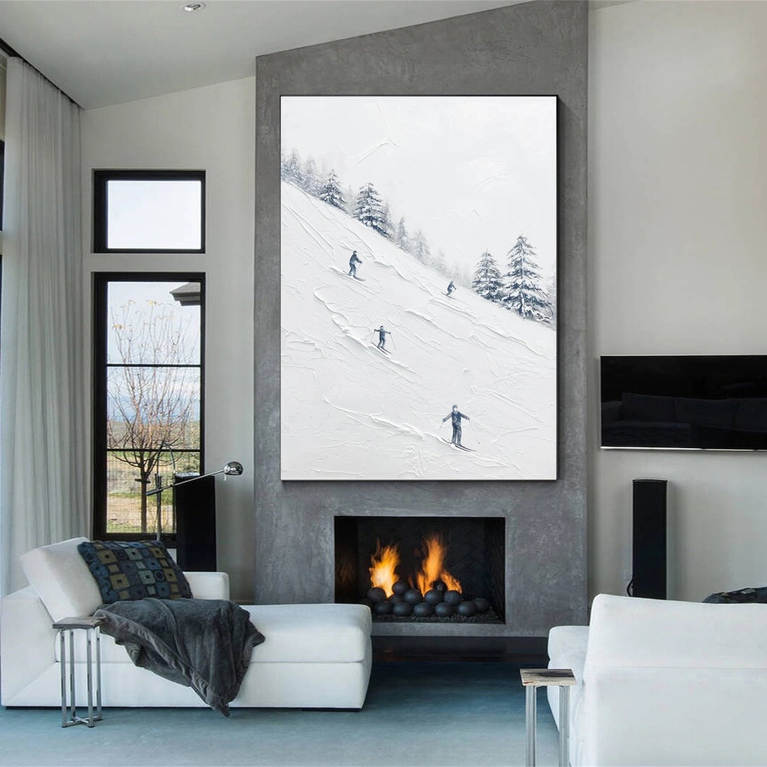 Skiing Sport Art Textured Painting Canvas #SP032