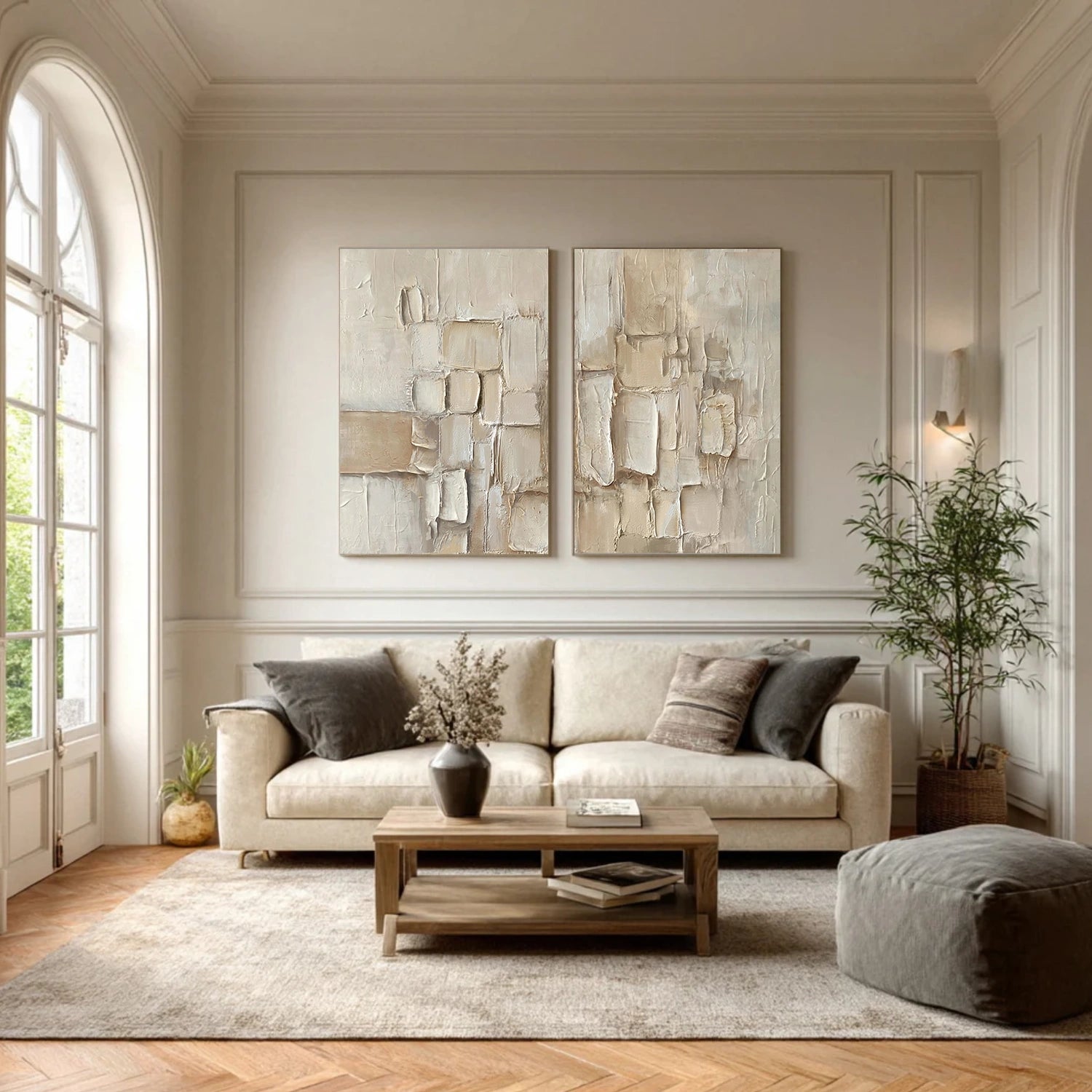 Beige Abstract Textured Set of 2 Wall Art #AB 572