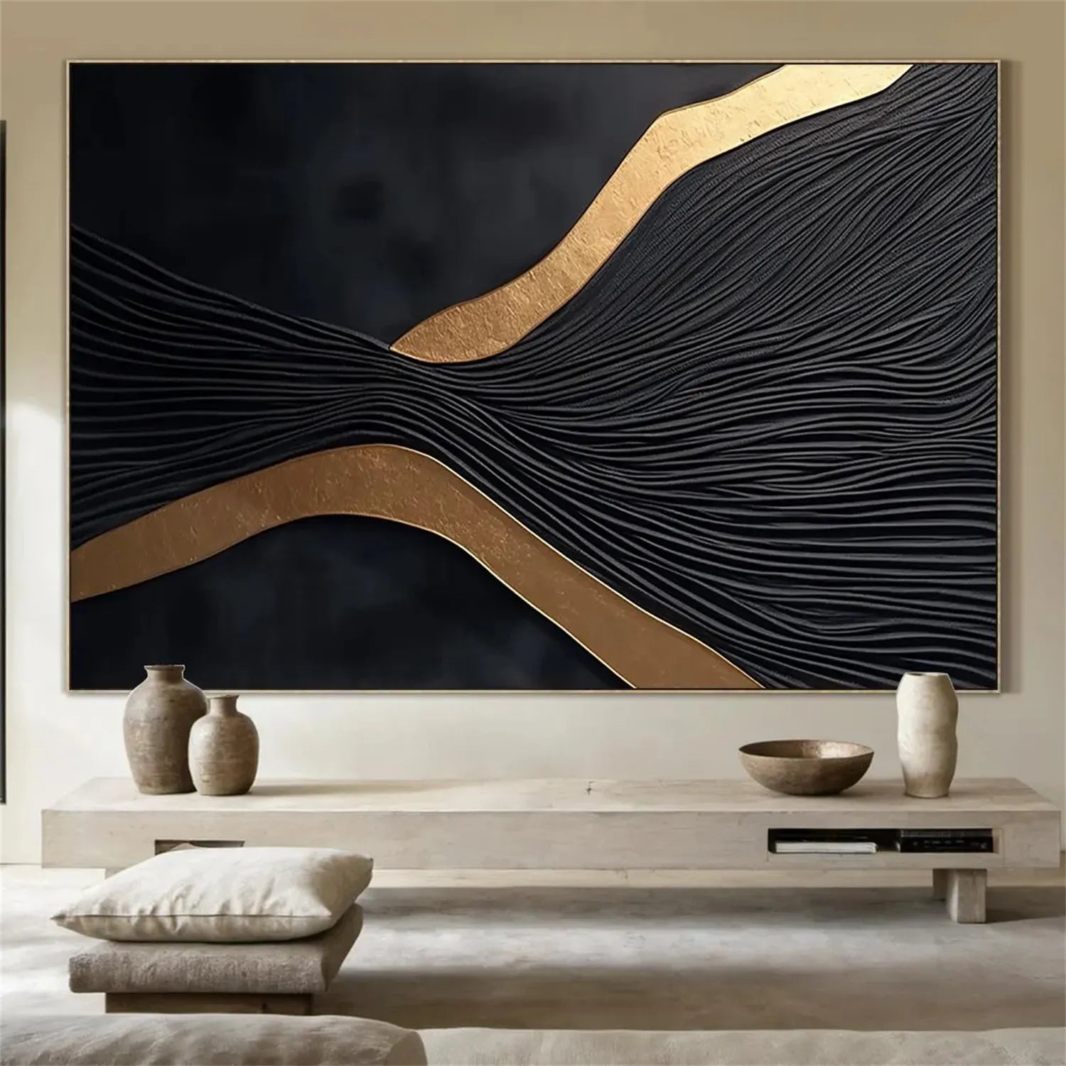 Black Gold Minimalist Textured Painting #MZ132