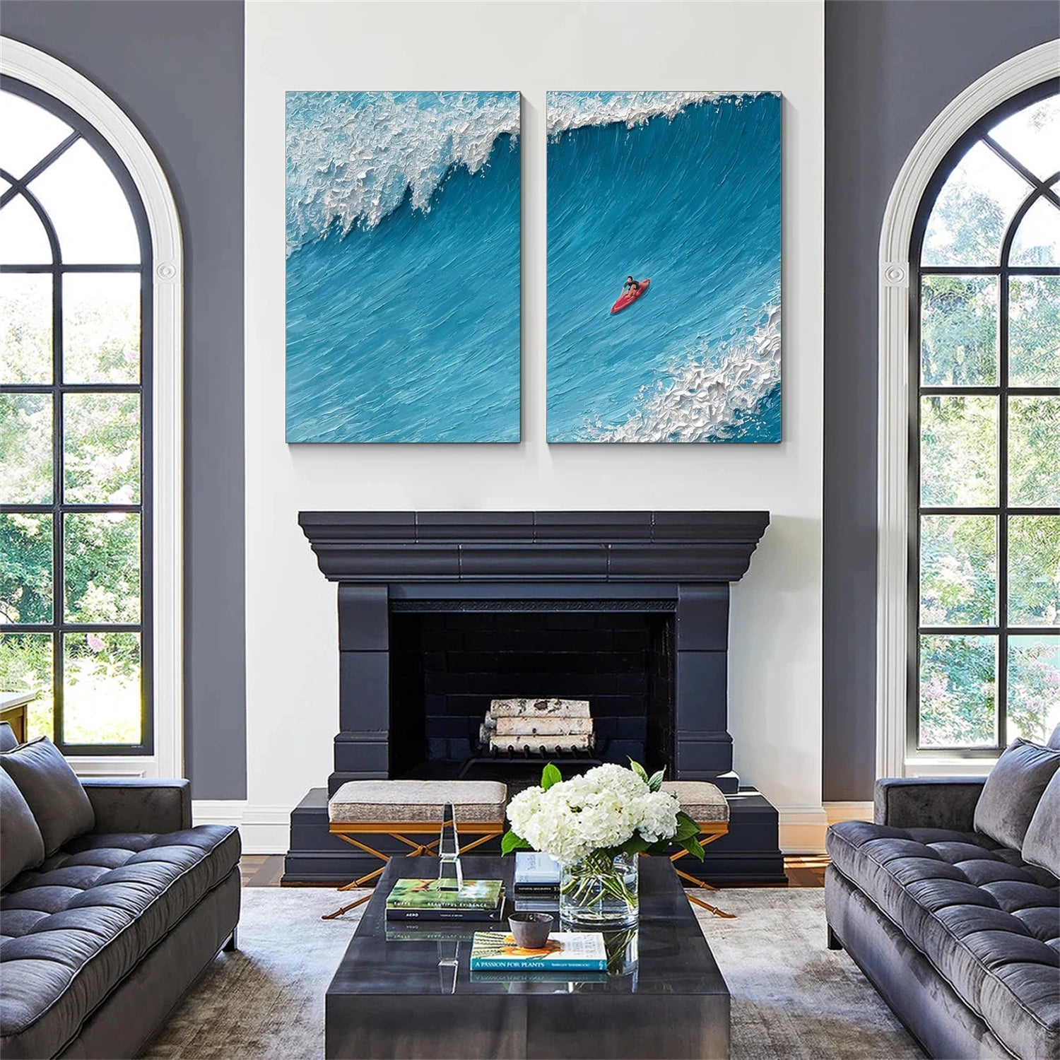 Surfing Sport Texture Set of 2 Canvas Painting #SA025