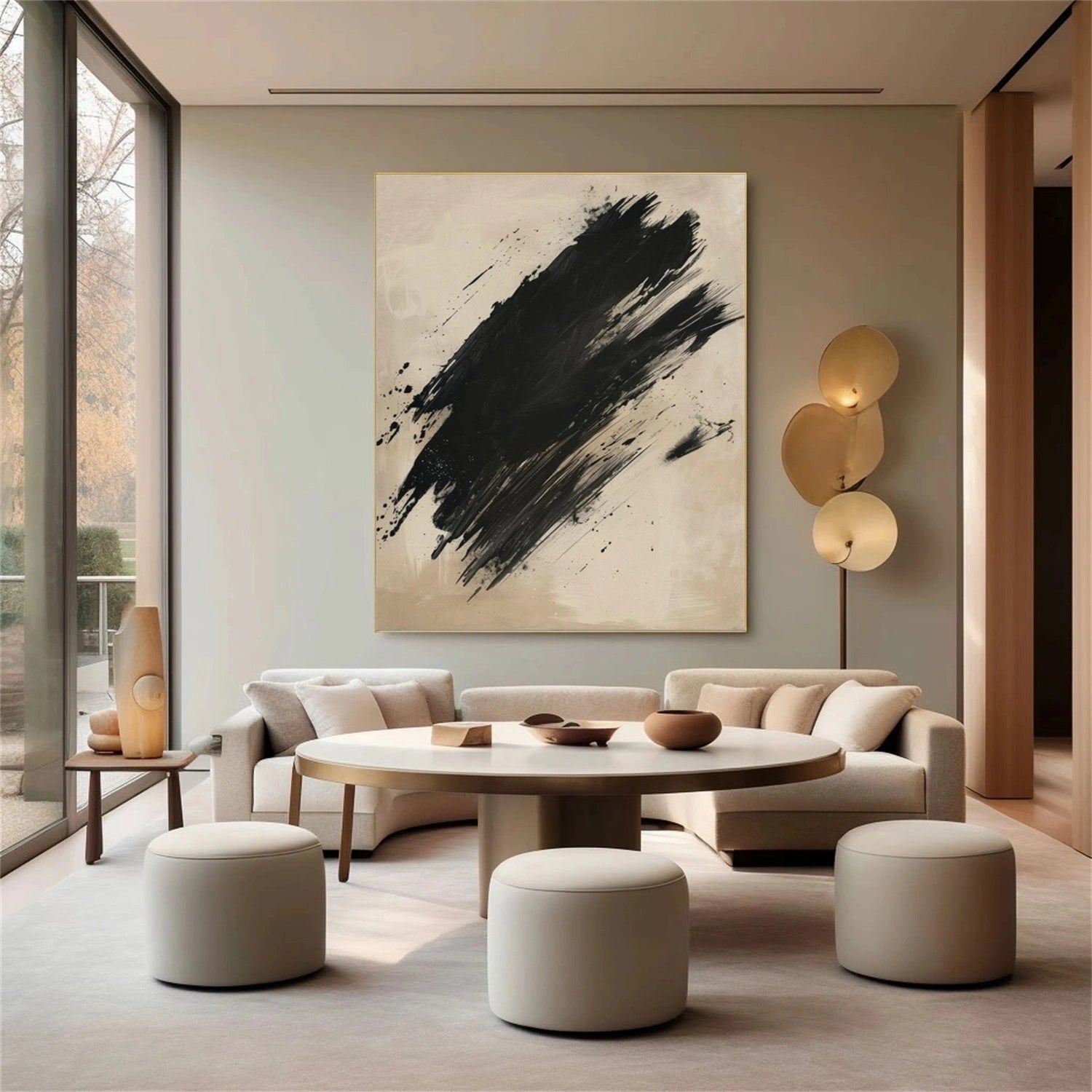 Beige & Black Abstract Wall Art #AB 570