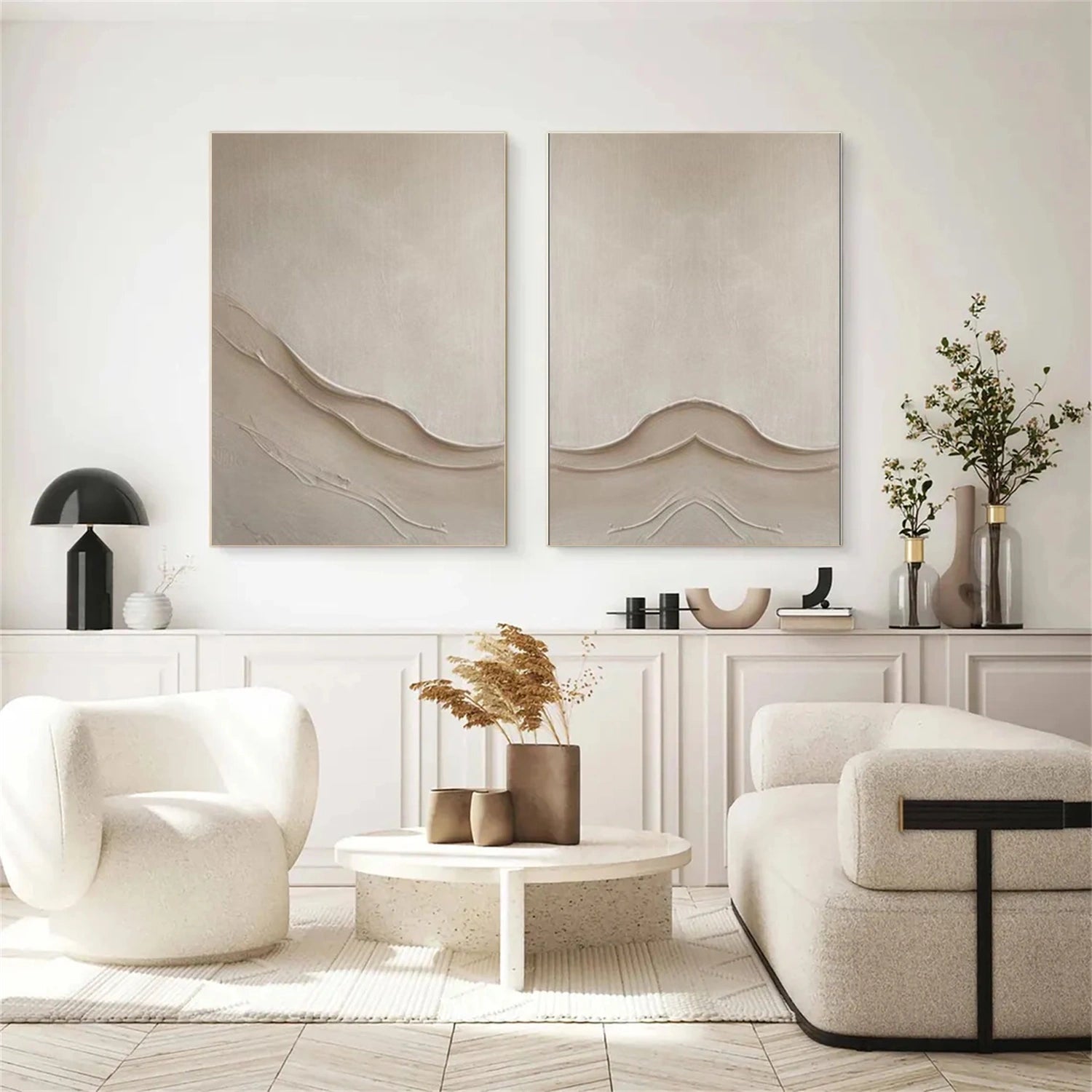 Beige & Brown Abstract Textured Set of 2 Wall Art #BB172