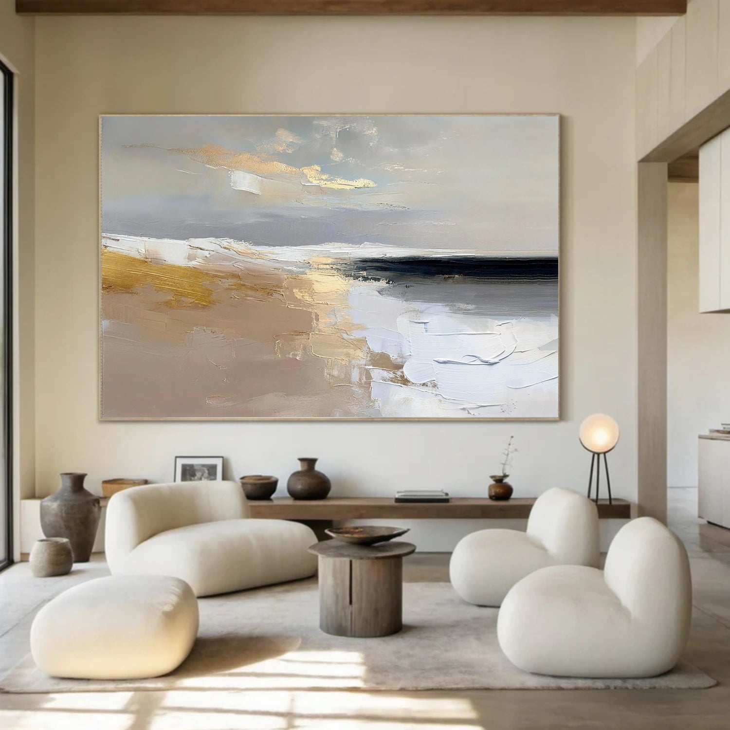 Ocean And Sky Abstract Textured Canvas Art #OS356