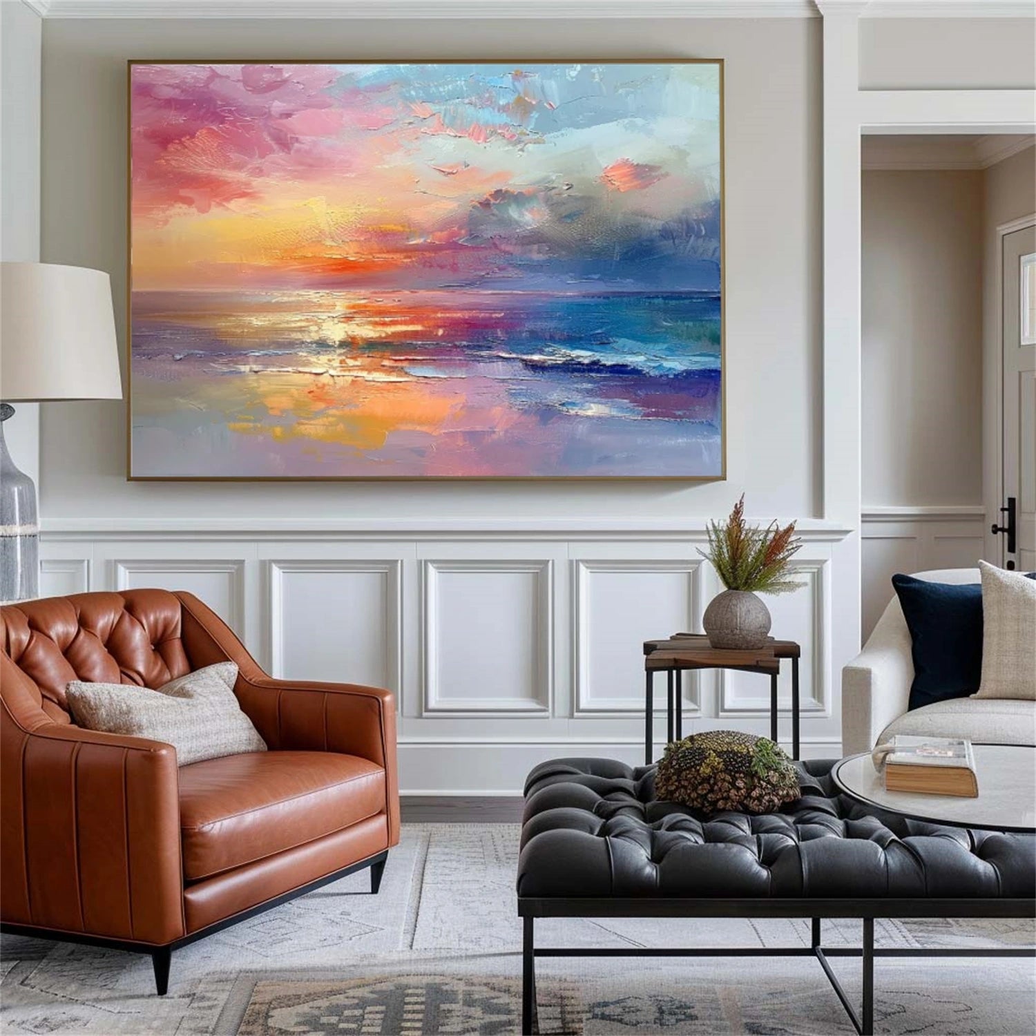 Colorful Ocean And Sky Abstract Textured Canvas Art #OS 297