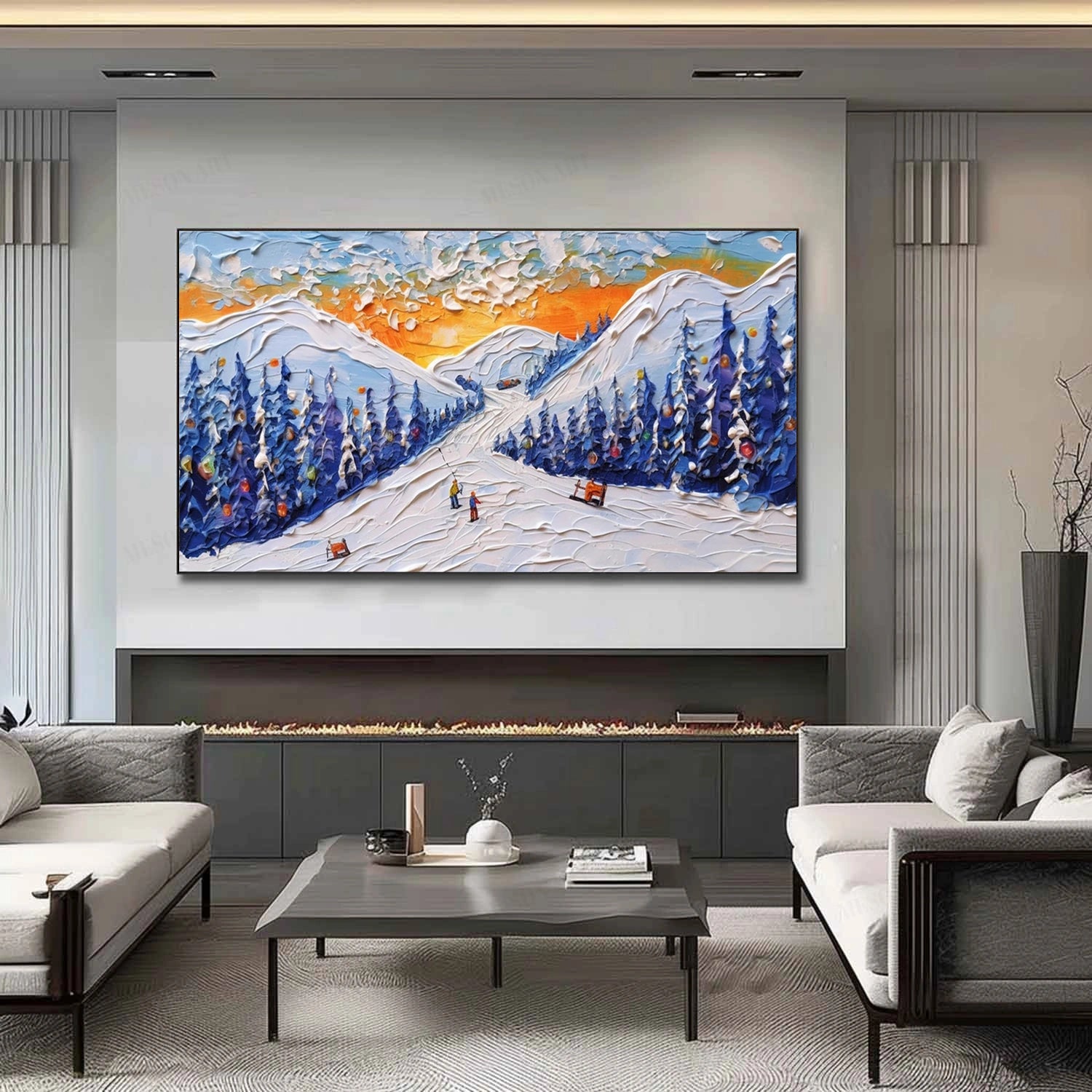 Skiing Sport Art Textured Painting Canvas # SP040