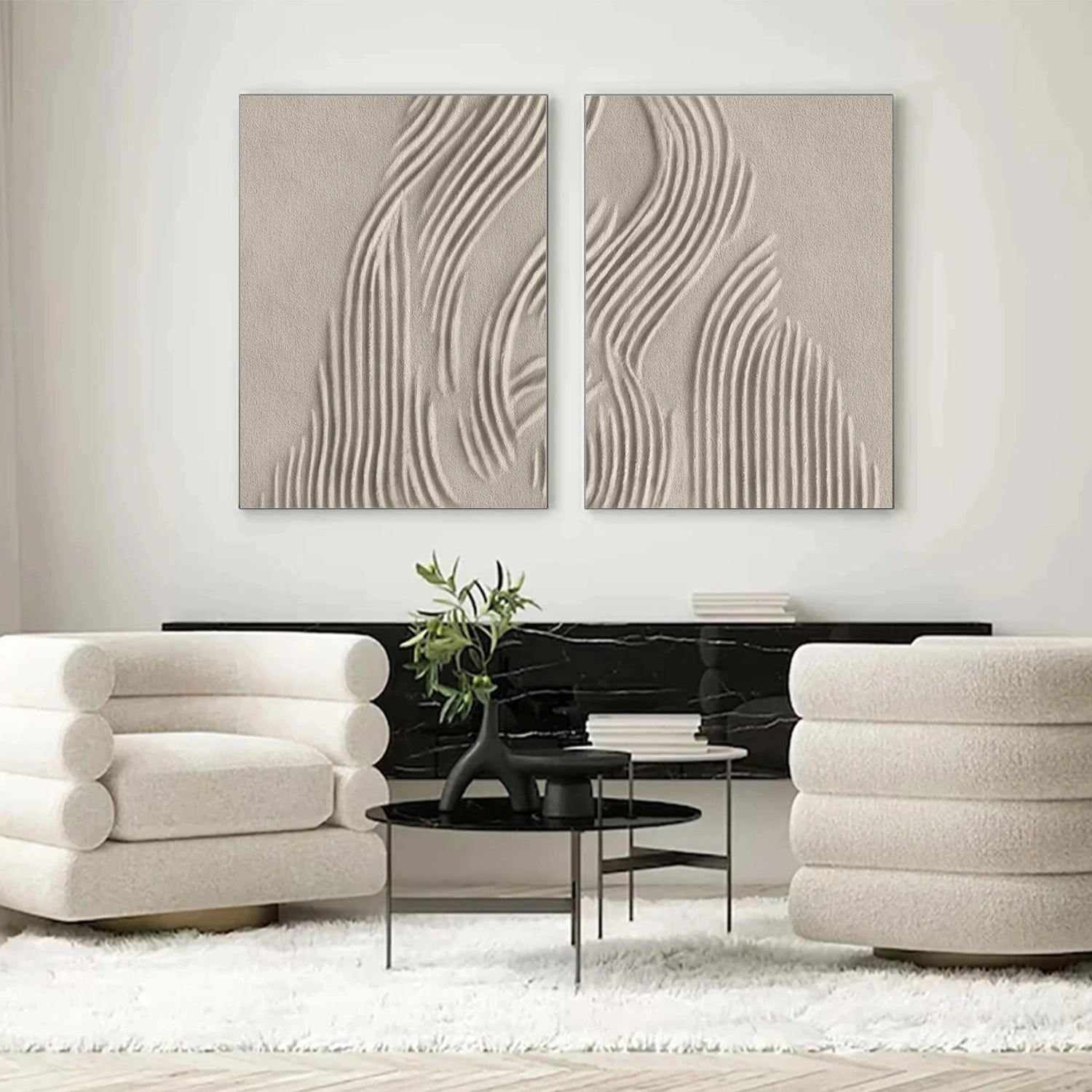 Beige & Brown Abstract Set of 2 #BB146